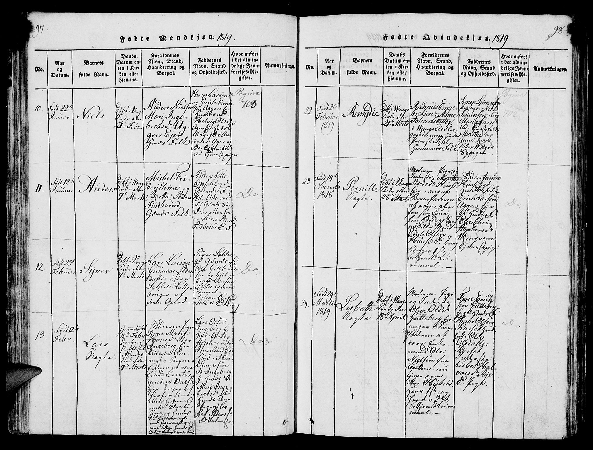 Vang prestekontor, Hedmark, AV/SAH-PREST-008/H/Ha/Hab/L0004: Parish register (copy) no. 4, 1813-1827, p. 97-98