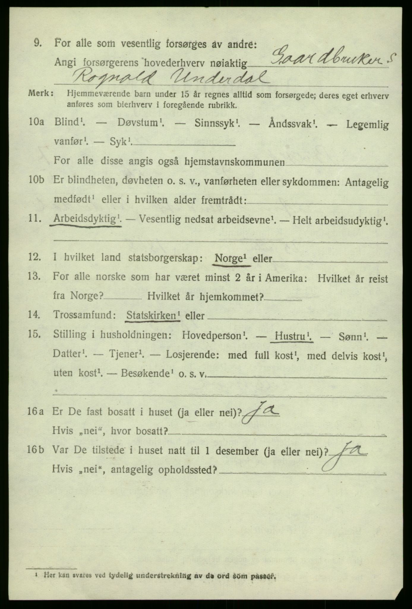 SAB, 1920 census for Brekke, 1920, p. 1485