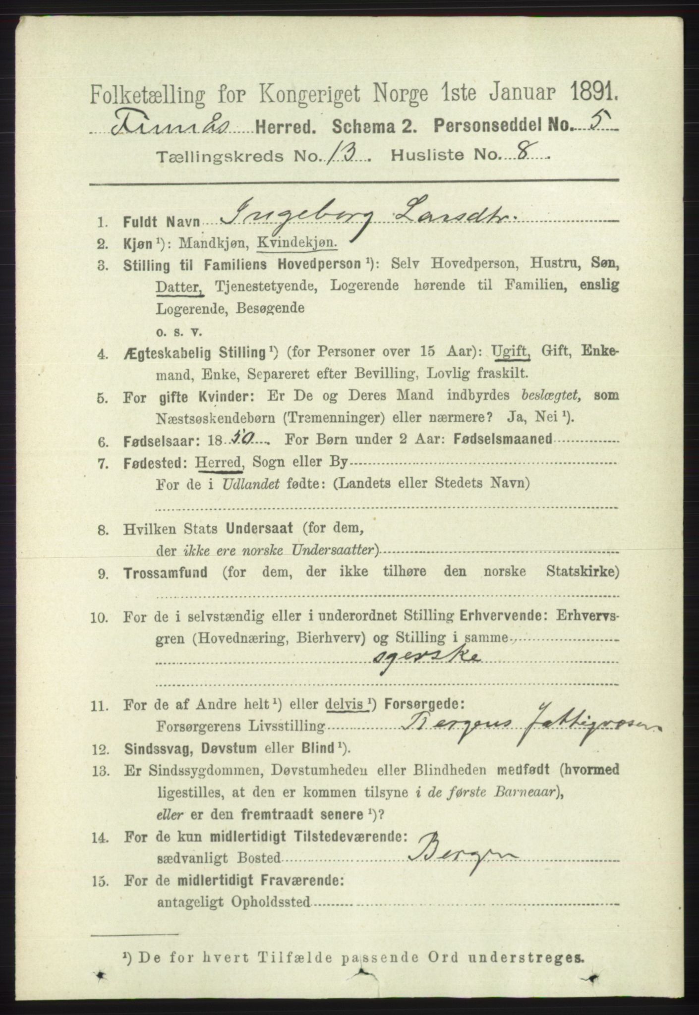 RA, 1891 census for 1218 Finnås, 1891, p. 5645