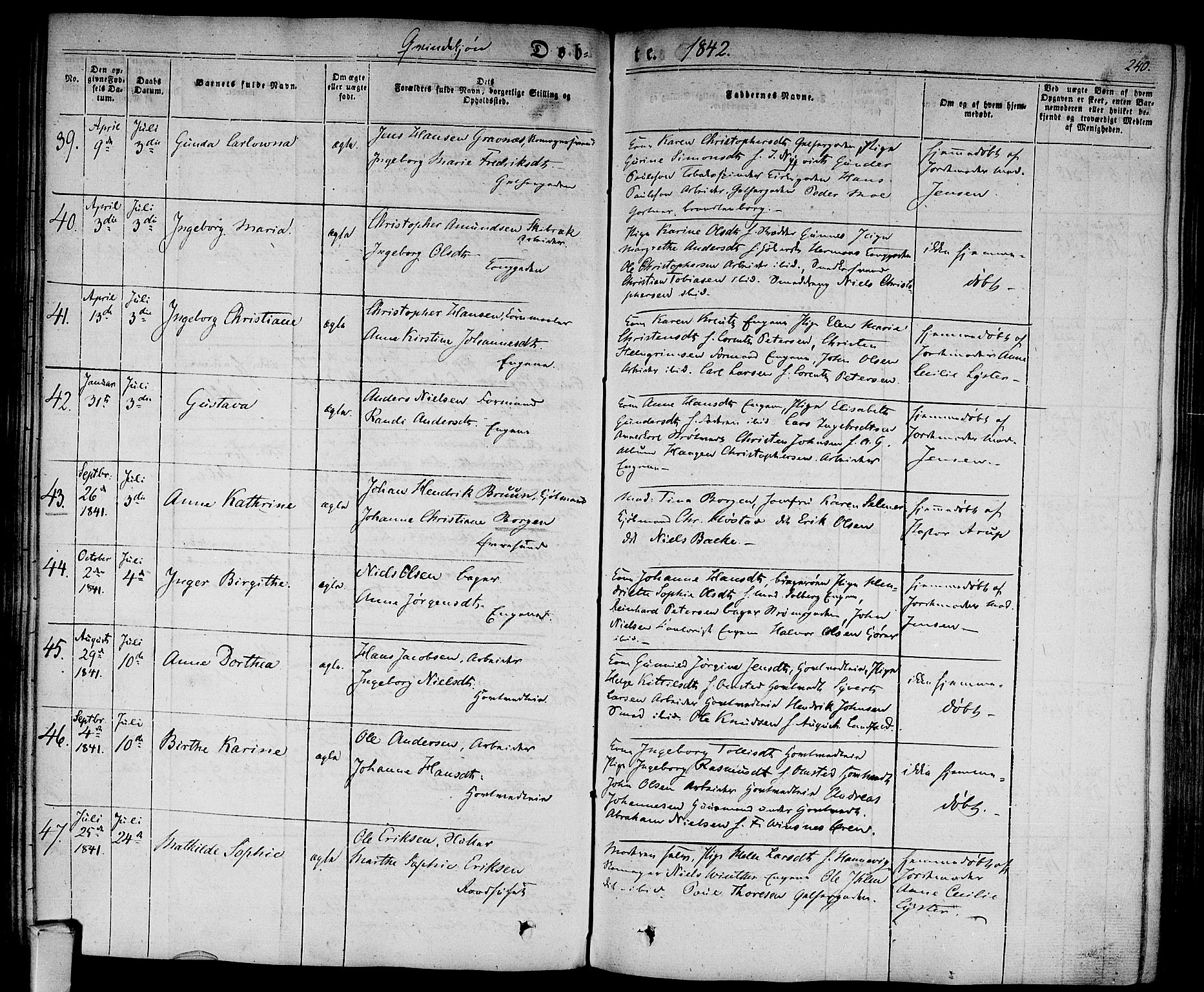 Bragernes kirkebøker, SAKO/A-6/F/Fb/L0001: Parish register (official) no. II 1, 1830-1847, p. 240