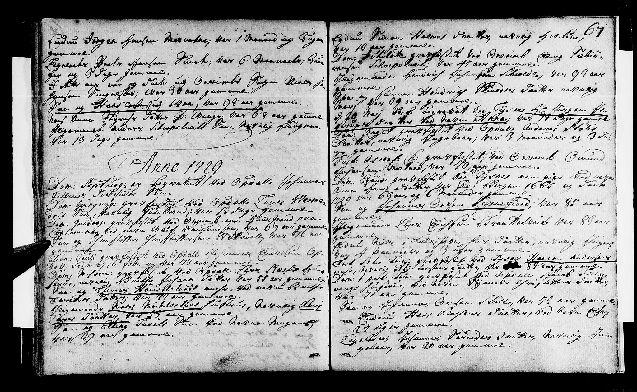 Tysnes sokneprestembete, SAB/A-78601/H/Haa: Parish register (official) no. A 1, 1723-1731, p. 67
