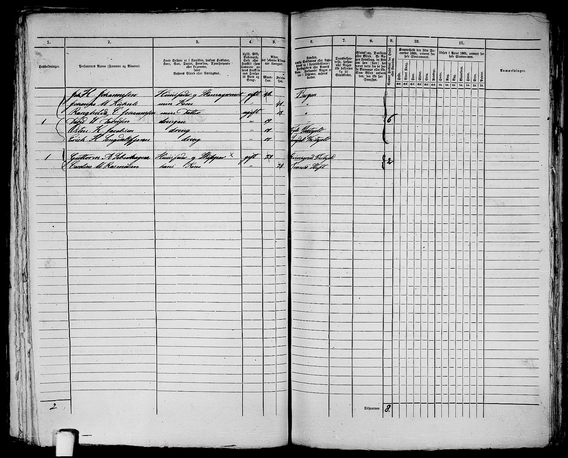 RA, 1865 census for Bergen, 1865, p. 404