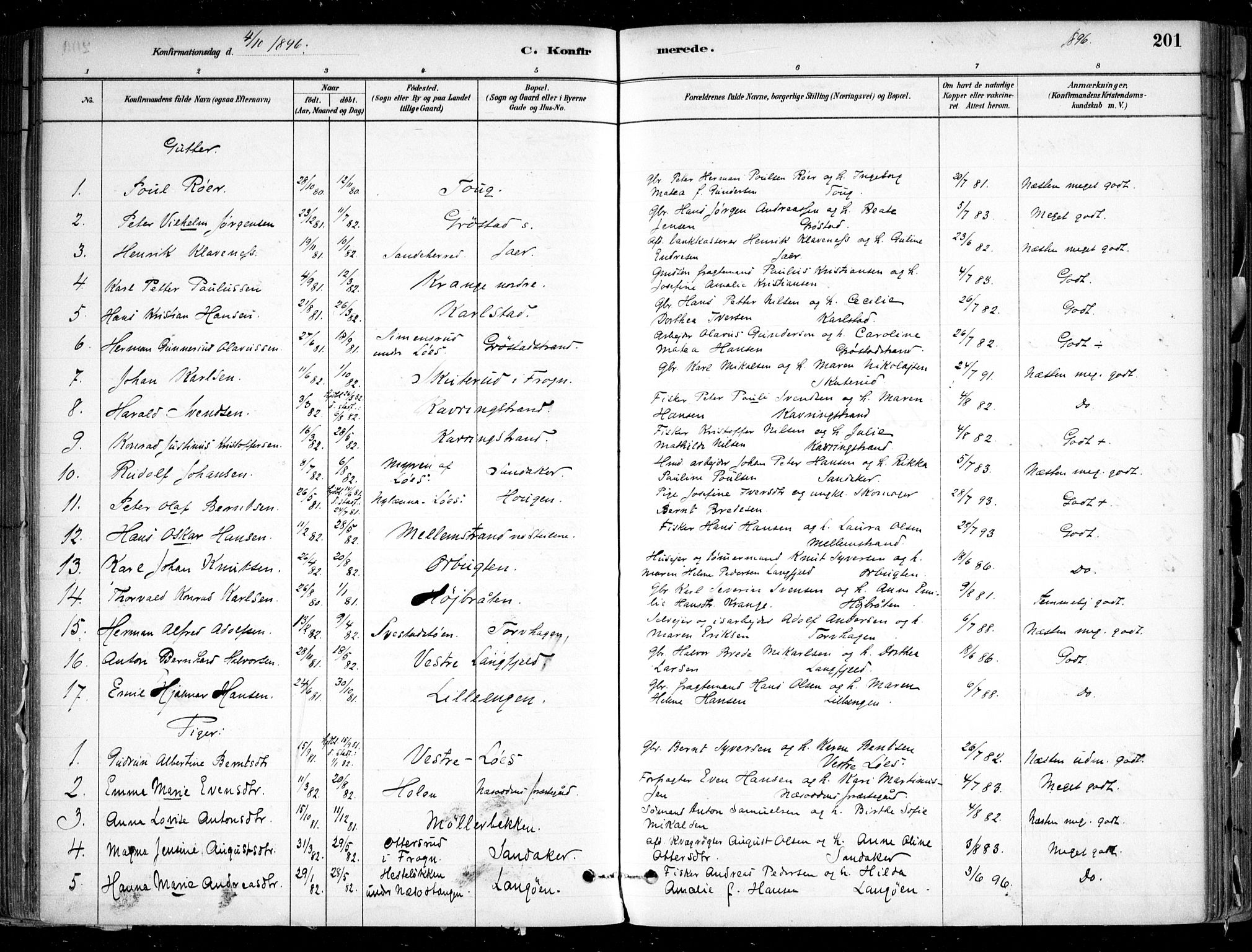 Nesodden prestekontor Kirkebøker, SAO/A-10013/F/Fa/L0009: Parish register (official) no. I 9, 1880-1915, p. 201