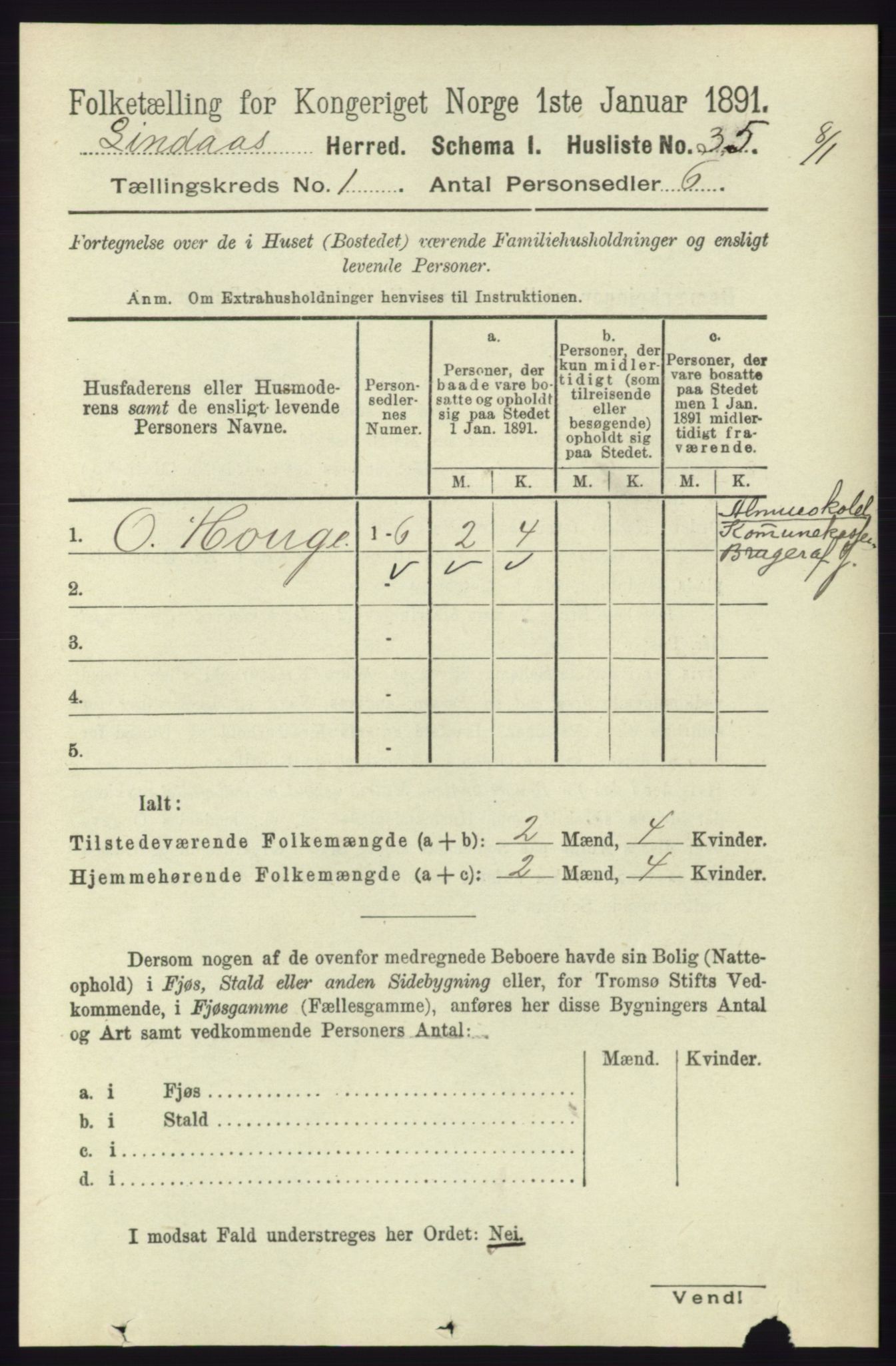 RA, 1891 census for 1263 Lindås, 1891, p. 81