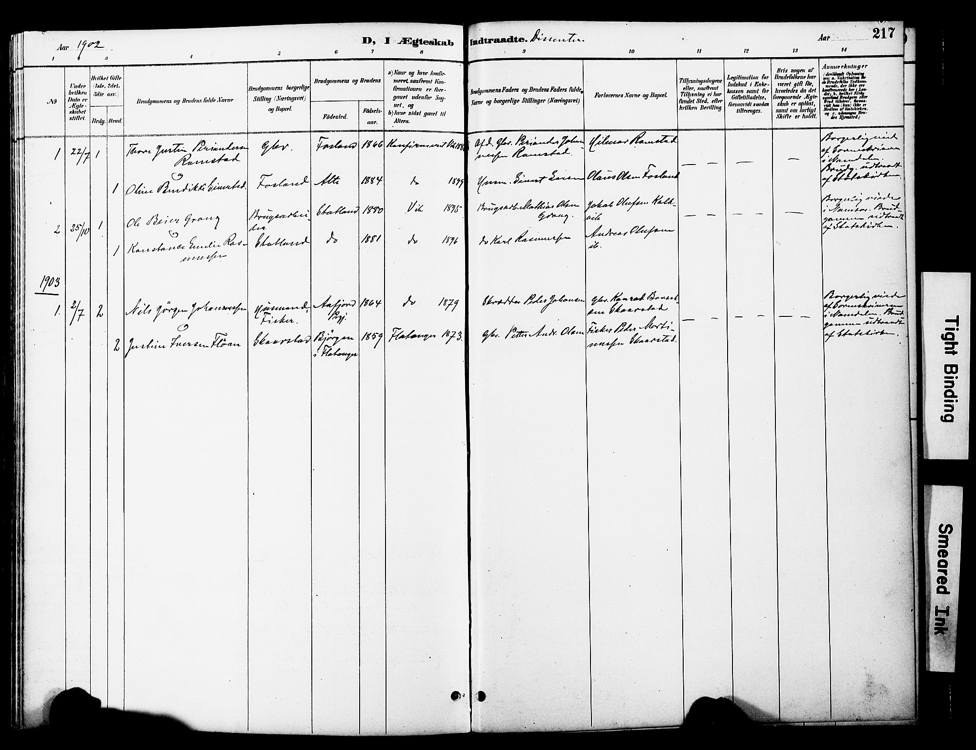 Ministerialprotokoller, klokkerbøker og fødselsregistre - Nord-Trøndelag, SAT/A-1458/774/L0628: Parish register (official) no. 774A02, 1887-1903, p. 217