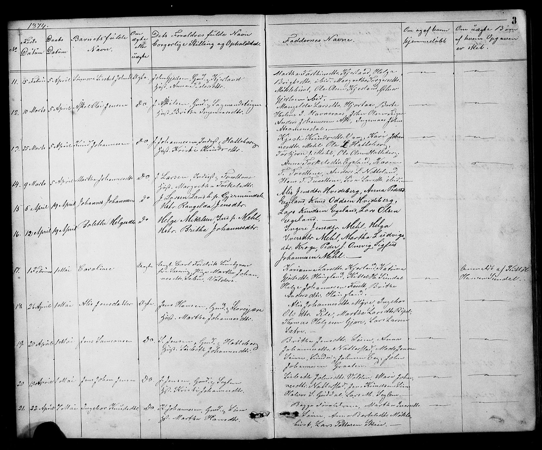 Kvinnherad sokneprestembete, AV/SAB-A-76401/H/Hab: Parish register (copy) no. A 2, 1873-1900, p. 3