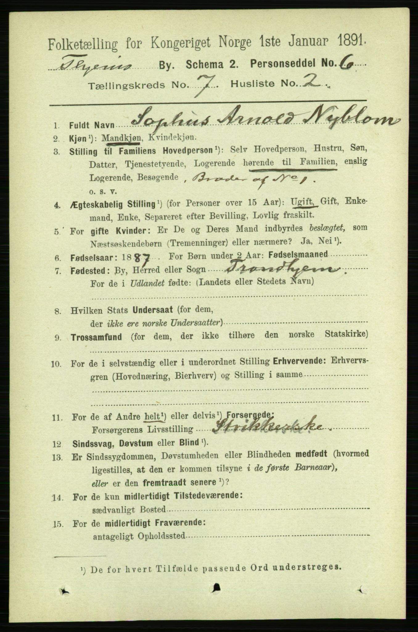 RA, 1891 census for 1601 Trondheim, 1891, p. 6009