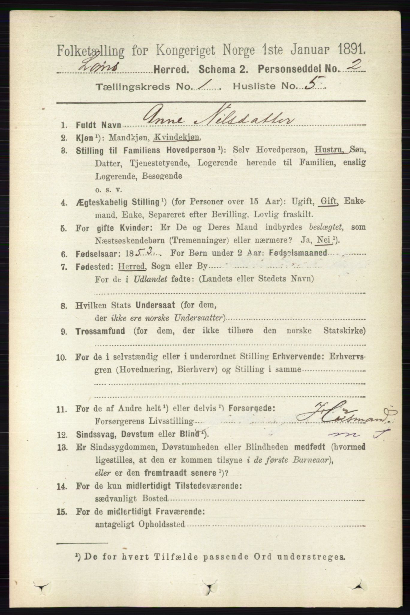 RA, 1891 census for 0514 Lom, 1891, p. 140