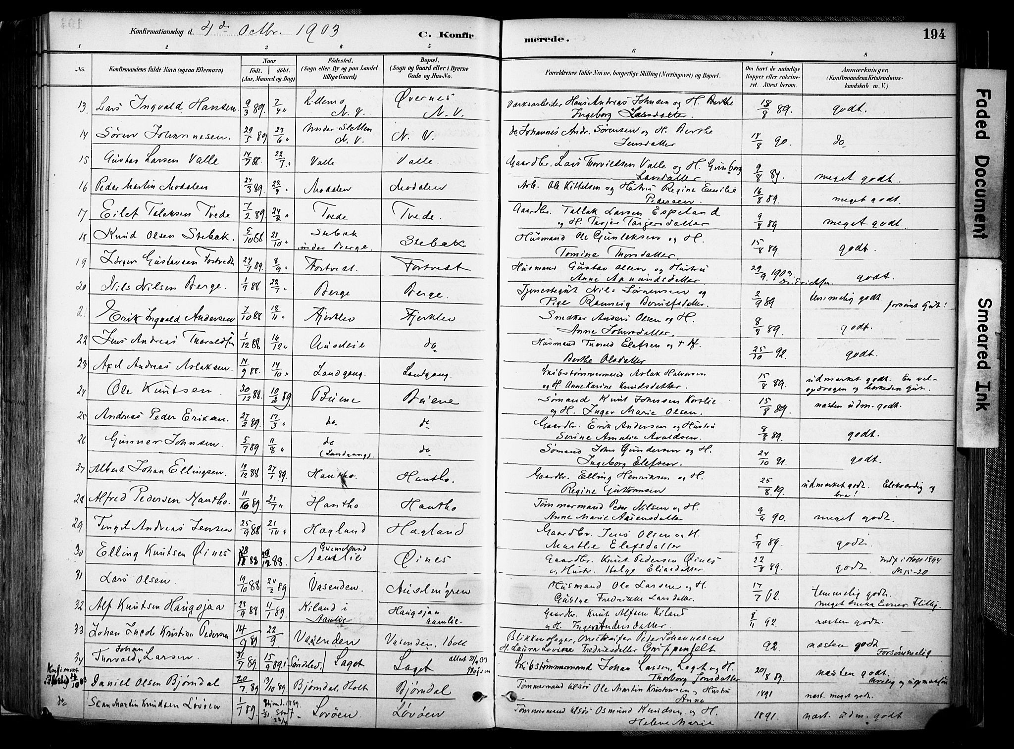 Holt sokneprestkontor, AV/SAK-1111-0021/F/Fa/L0012: Parish register (official) no. A 12, 1885-1907, p. 194