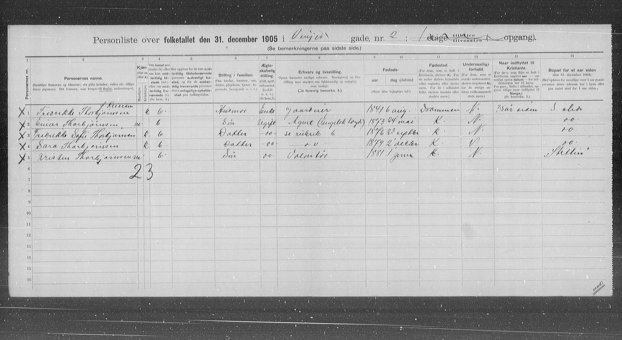 OBA, Municipal Census 1905 for Kristiania, 1905, p. 65242