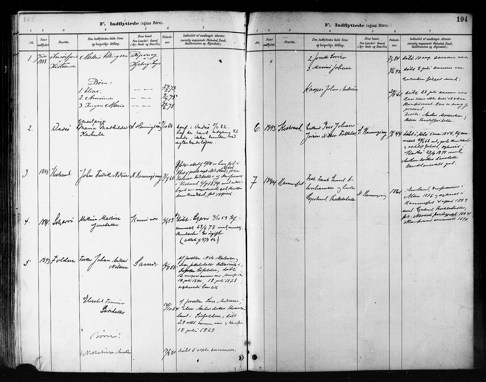Måsøy sokneprestkontor, SATØ/S-1348/H/Ha/L0007kirke: Parish register (official) no. 7, 1887-1899, p. 194