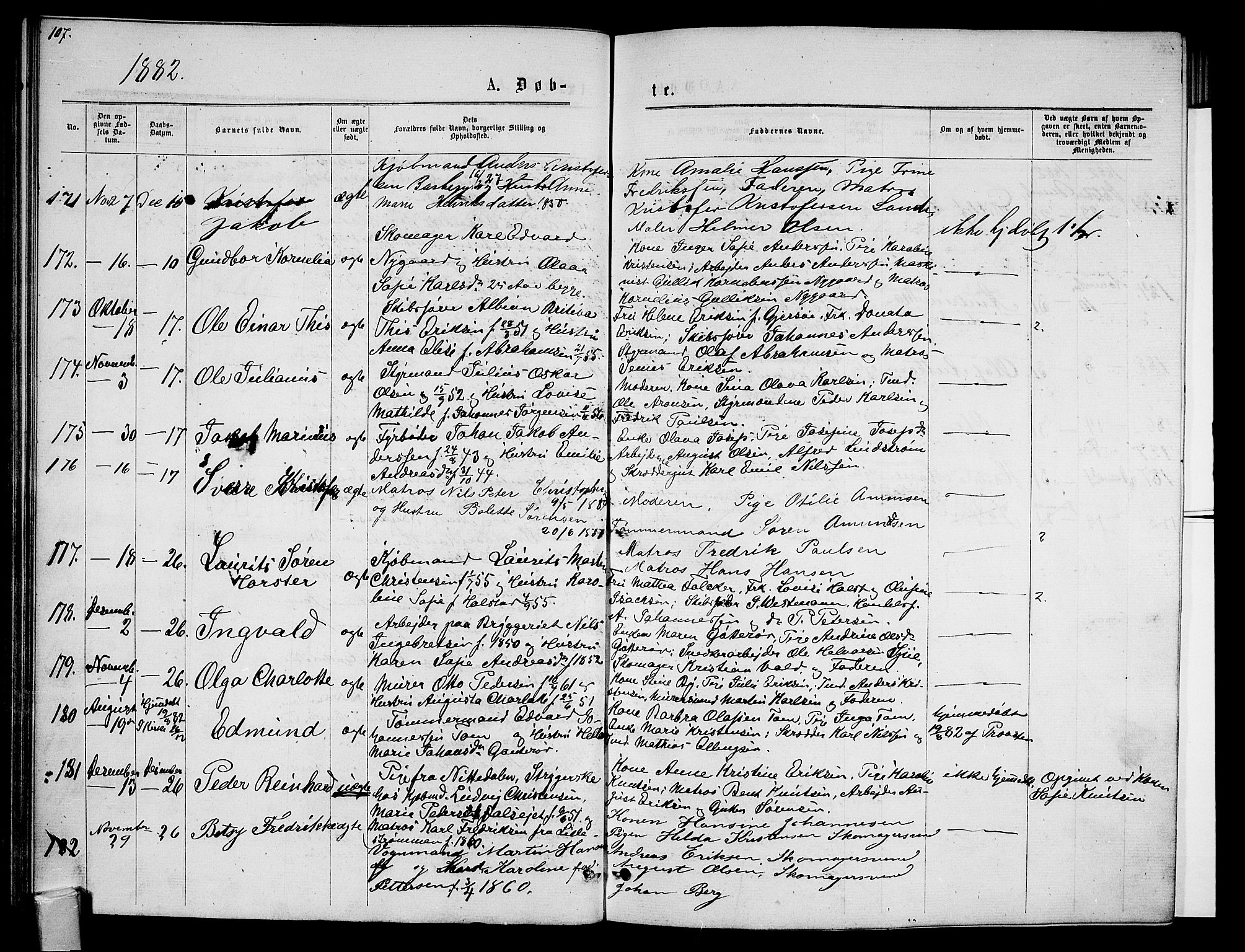 Tønsberg kirkebøker, AV/SAKO-A-330/G/Ga/L0005: Parish register (copy) no. 5, 1875-1885, p. 107