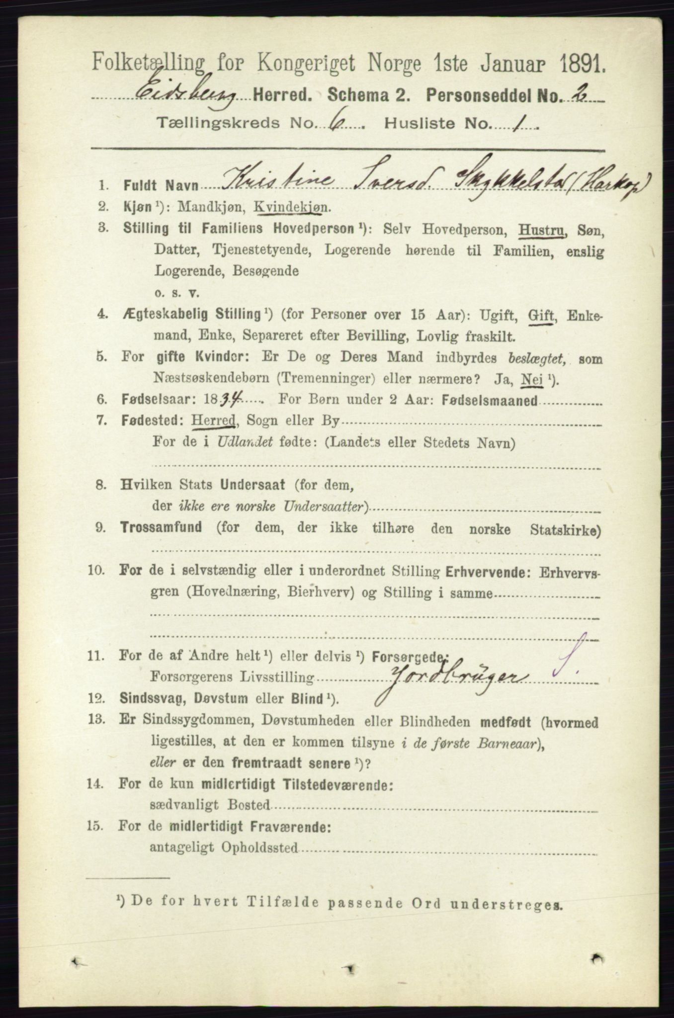 RA, 1891 census for 0125 Eidsberg, 1891, p. 3576