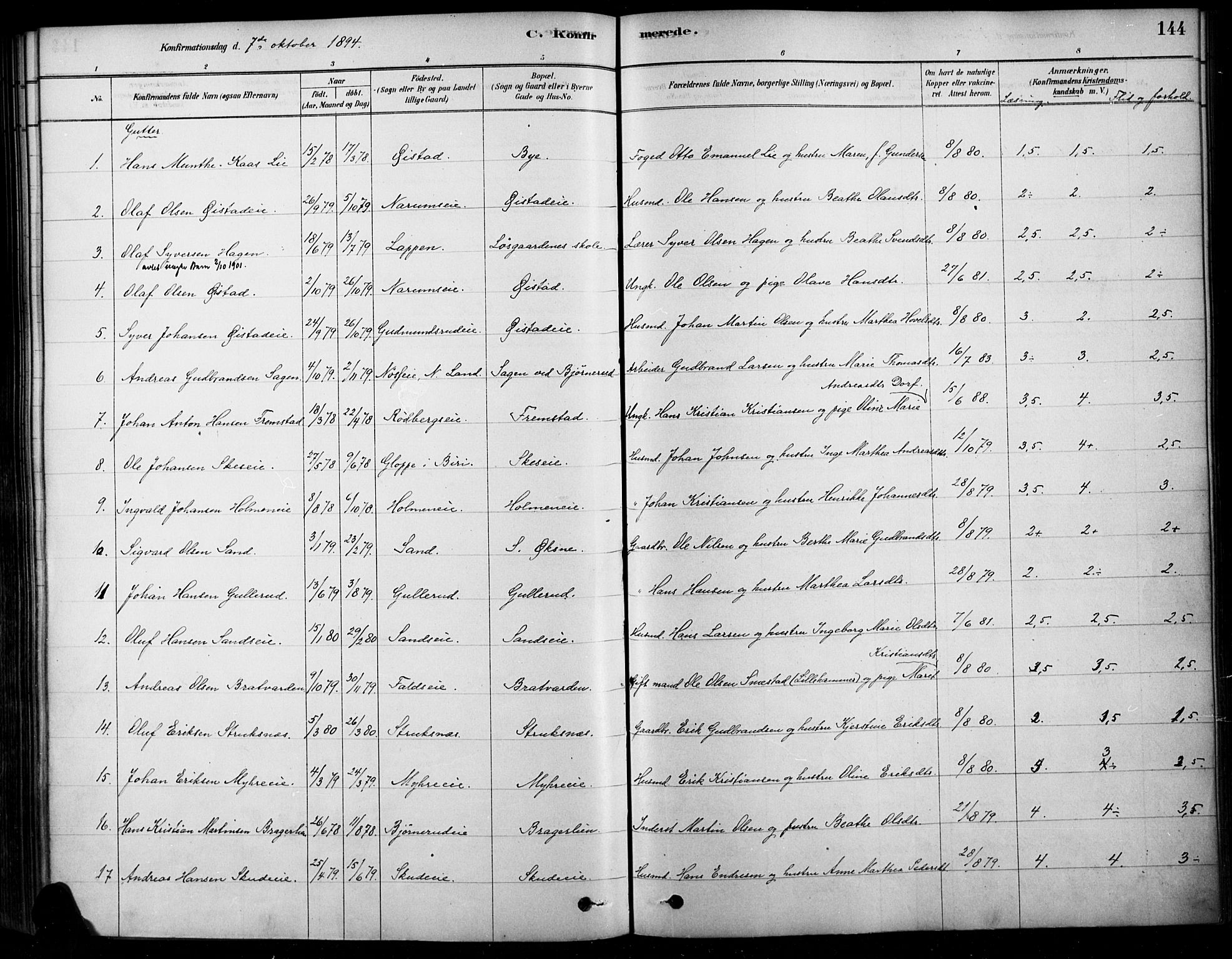 Søndre Land prestekontor, SAH/PREST-122/K/L0003: Parish register (official) no. 3, 1878-1894, p. 144
