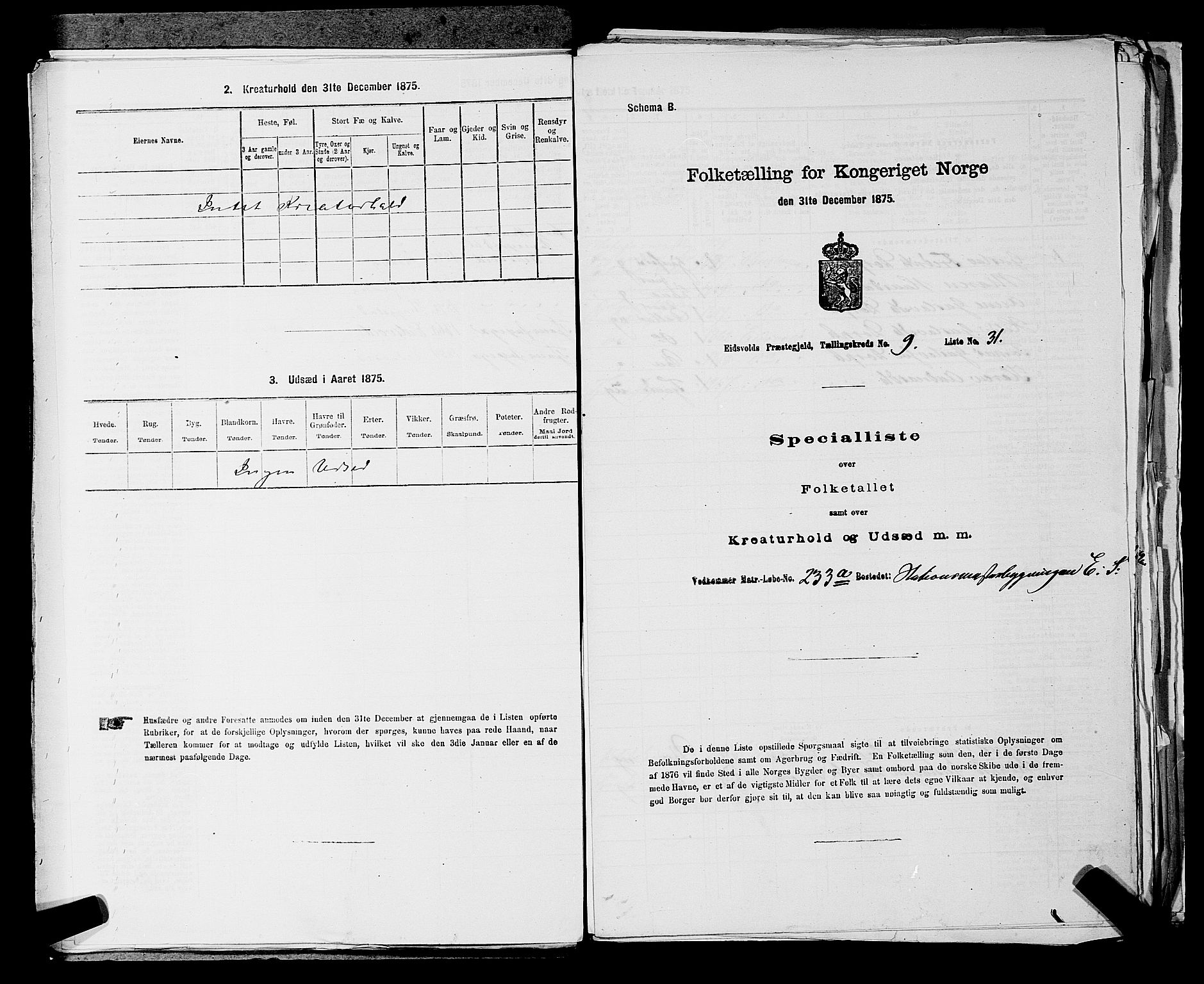 RA, 1875 census for 0237P Eidsvoll, 1875, p. 1377