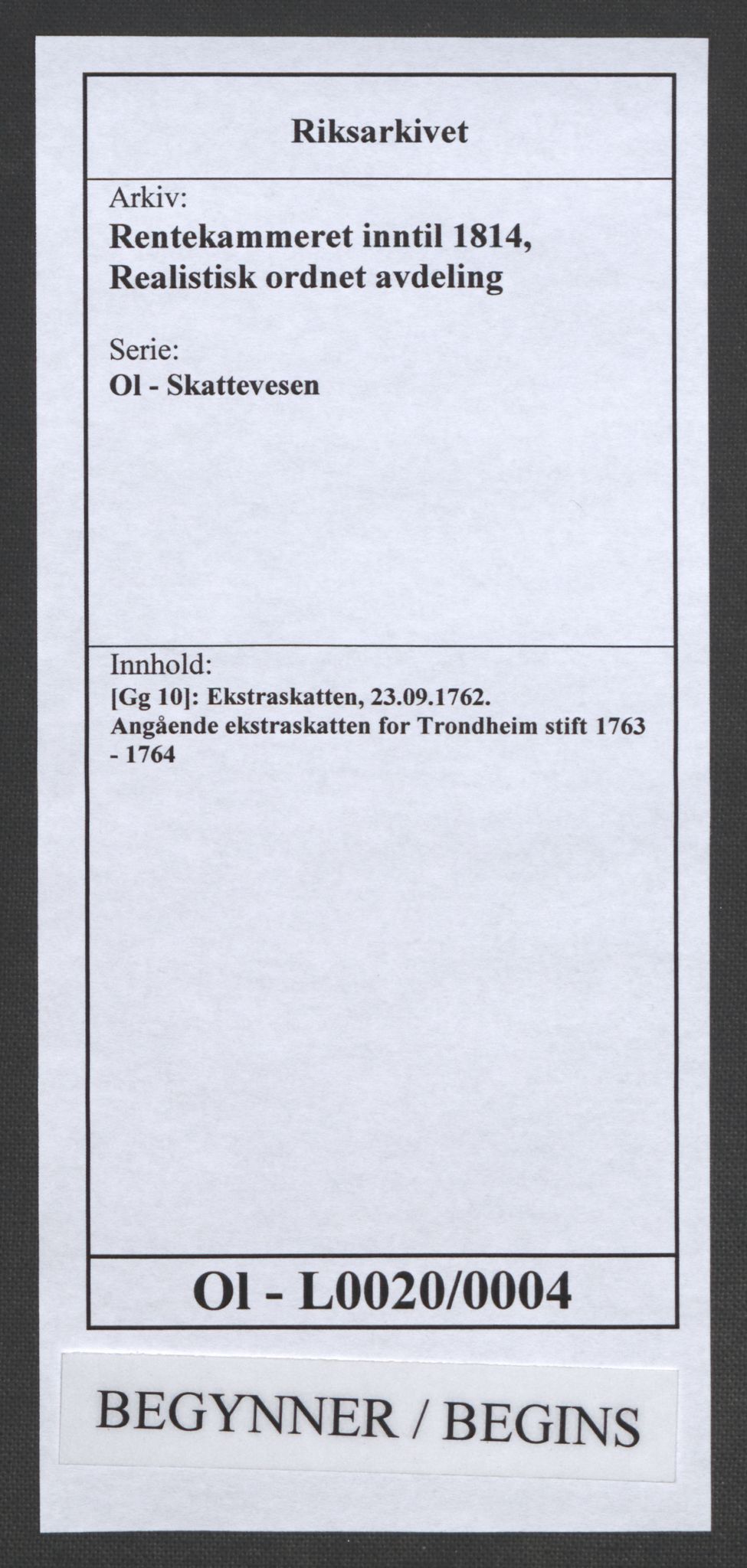 Rentekammeret inntil 1814, Realistisk ordnet avdeling, RA/EA-4070/Ol/L0020/0004: [Gg 10]: Ekstraskatten, 23.09.1762. Romsdal, Strinda, Selbu, Inderøy. / Angående ekstraskatten for Trondheim stift, 1763-1764, p. 1