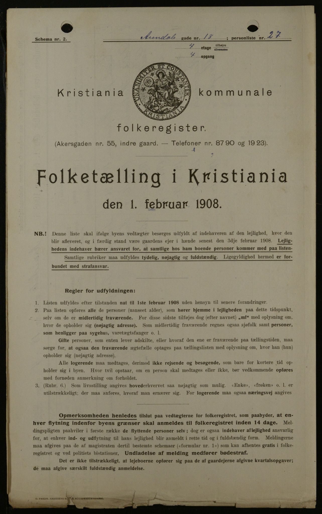 OBA, Municipal Census 1908 for Kristiania, 1908, p. 2287