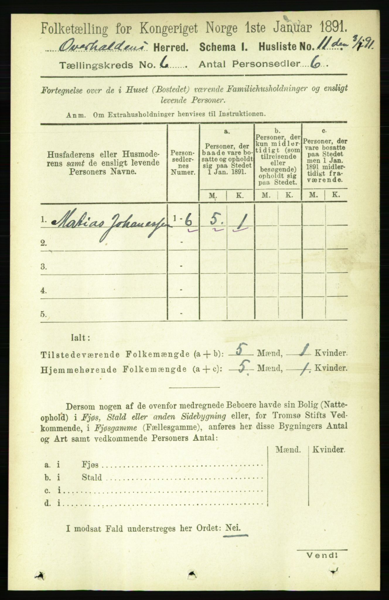 RA, 1891 census for 1744 Overhalla, 1891, p. 2118