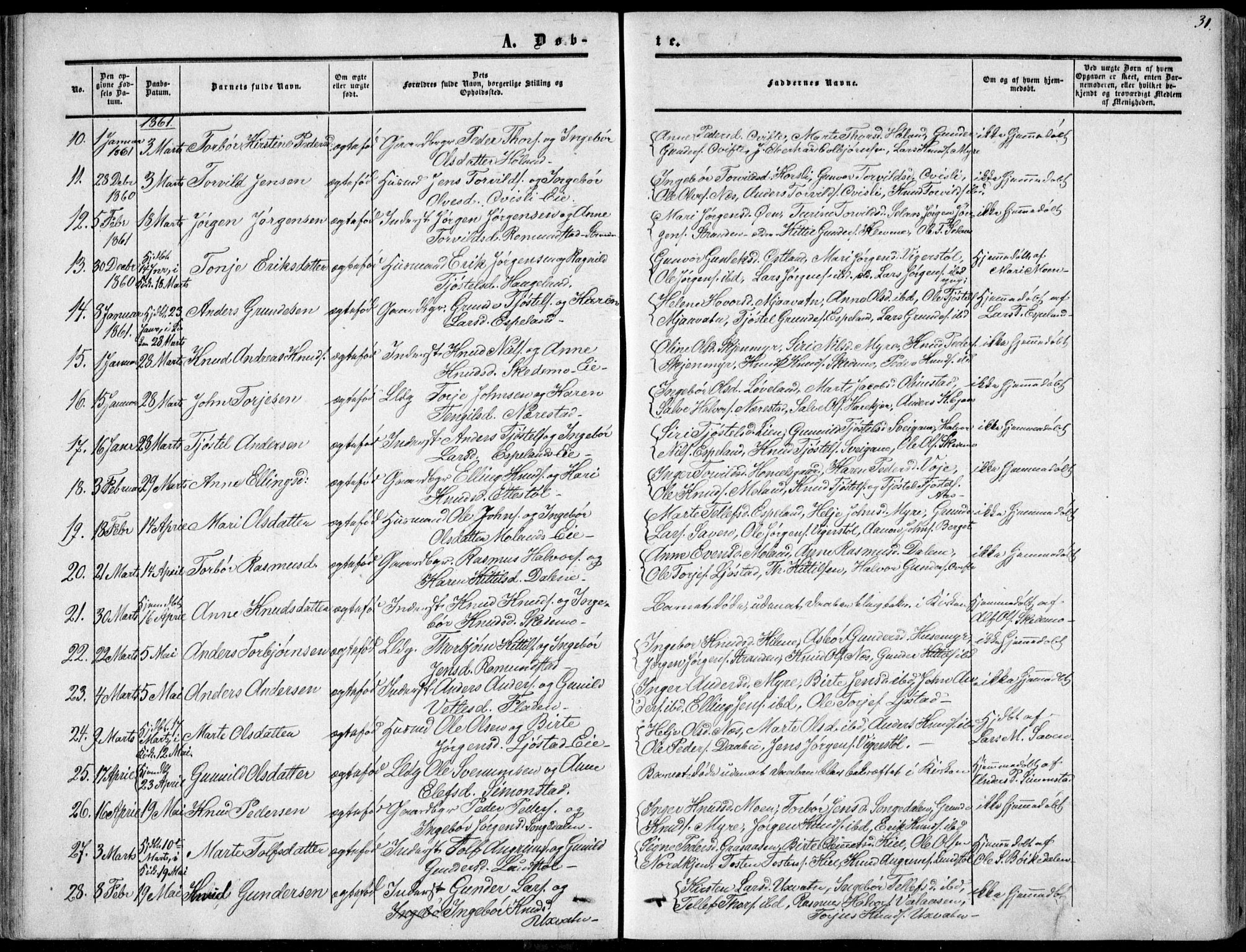 Gjerstad sokneprestkontor, SAK/1111-0014/F/Fa/Fab/L0003: Parish register (official) no. A 3, 1853-1878, p. 31