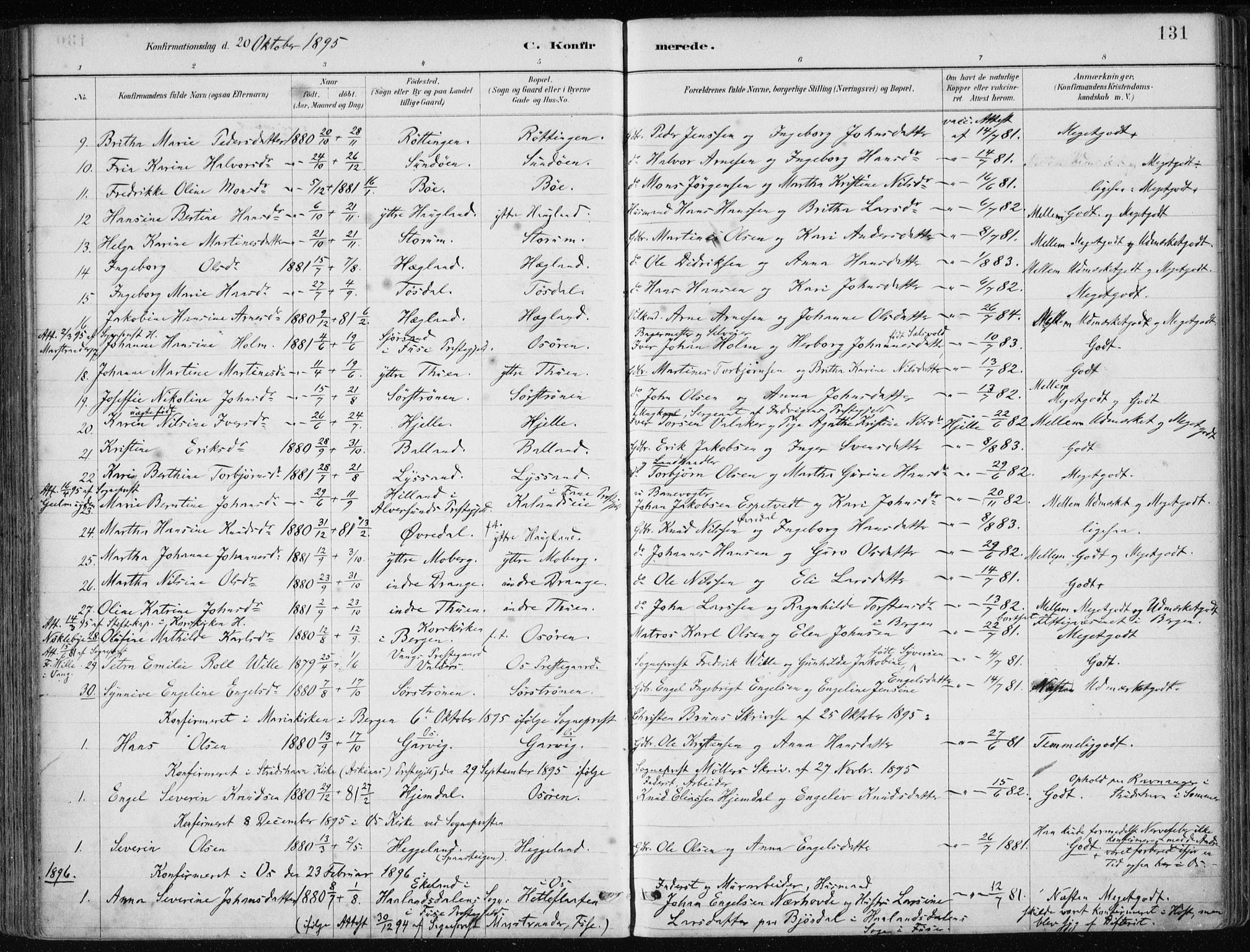 Os sokneprestembete, SAB/A-99929: Parish register (official) no. B 1, 1885-1902, p. 131