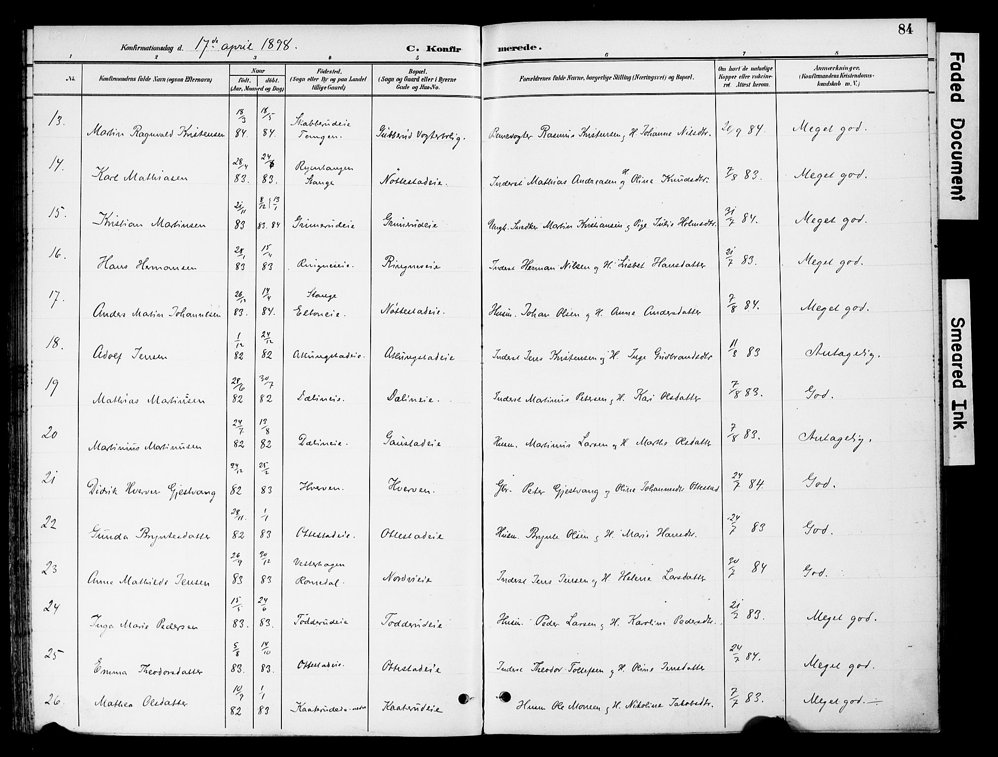 Stange prestekontor, AV/SAH-PREST-002/K/L0021: Parish register (official) no. 21, 1891-1902, p. 84