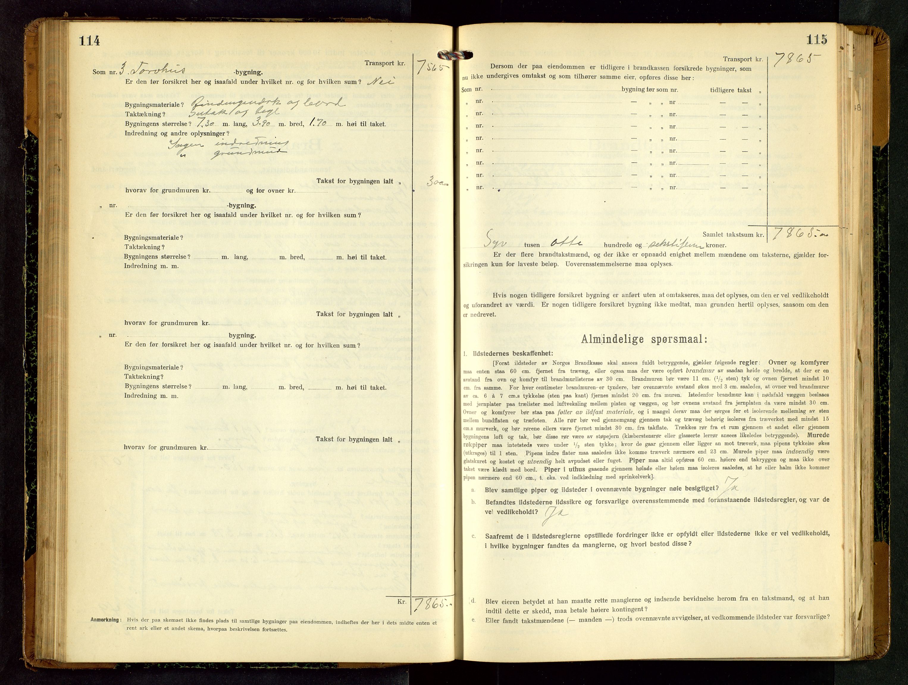 Håland lensmannskontor, AV/SAST-A-100100/Gob/L0006: Branntakstprotokoll - skjematakst. Register i boken., 1917-1920, p. 114-115