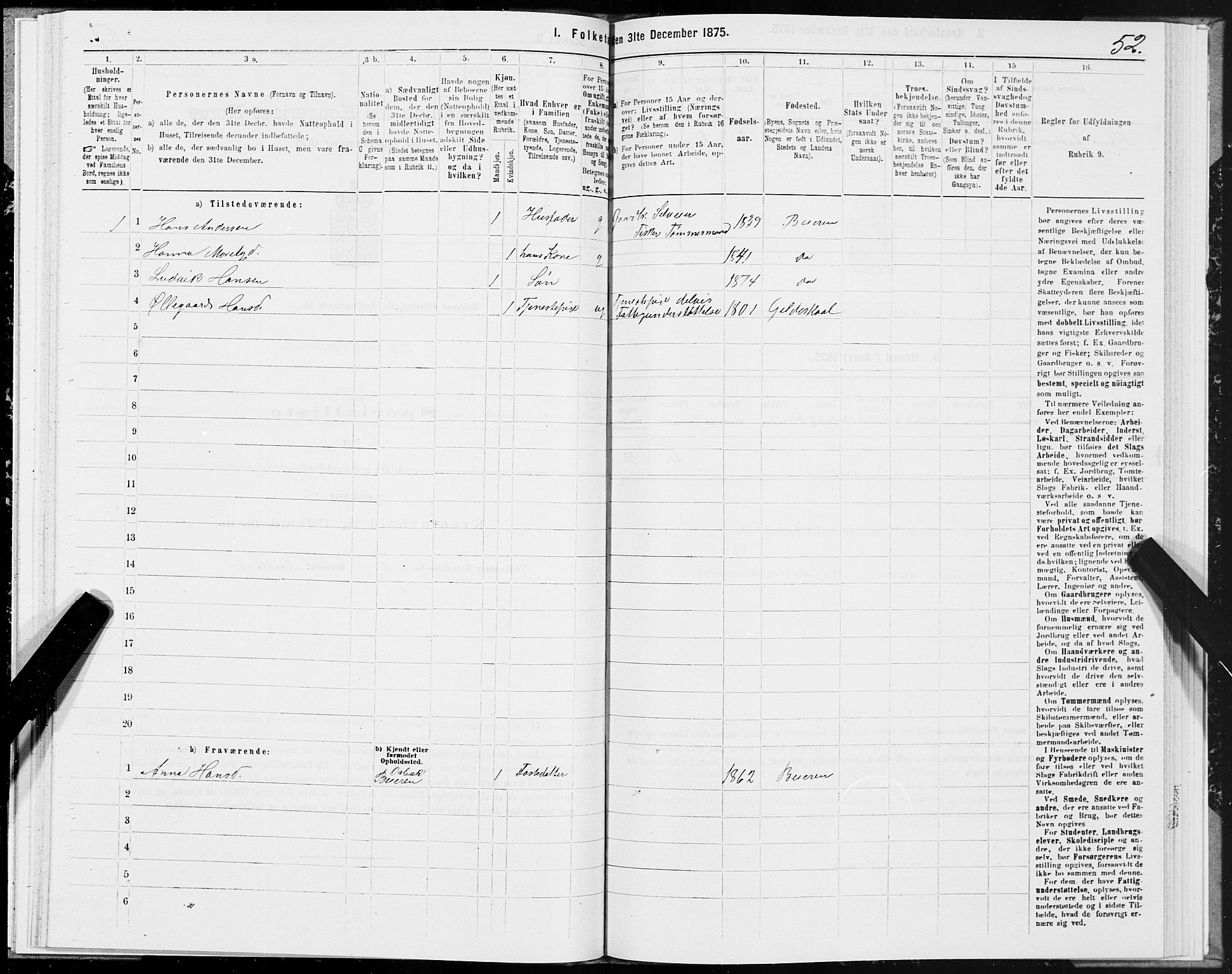 SAT, 1875 census for 1839P Beiarn, 1875, p. 1052