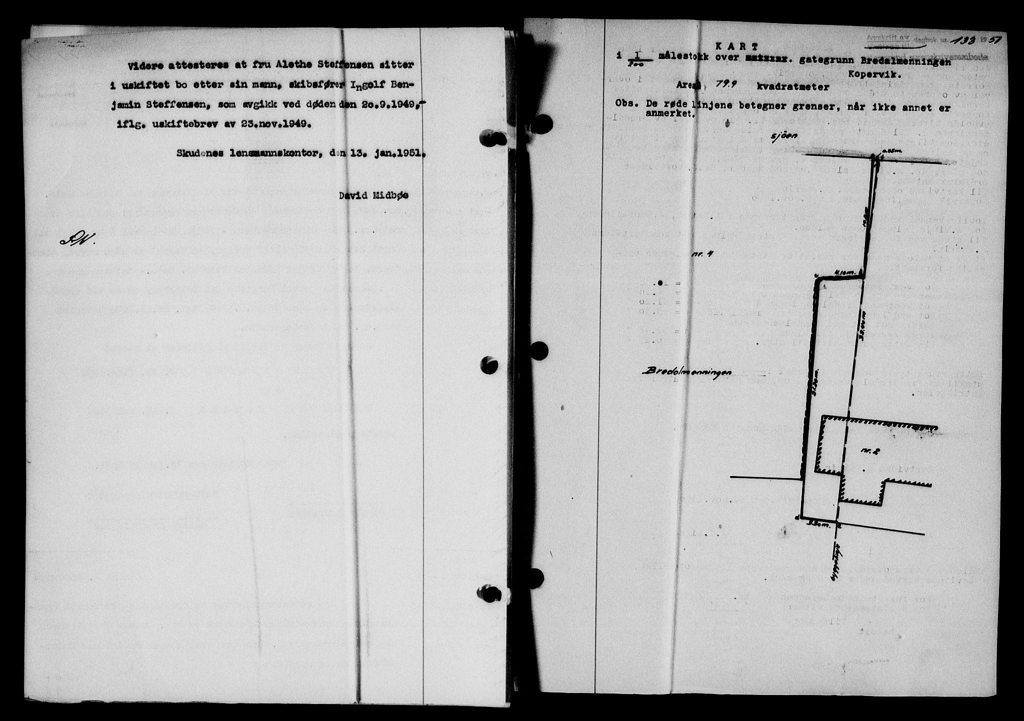 Karmsund sorenskriveri, SAST/A-100311/01/II/IIB/L0101: Mortgage book no. 81A, 1950-1951, Diary no: : 133/1951