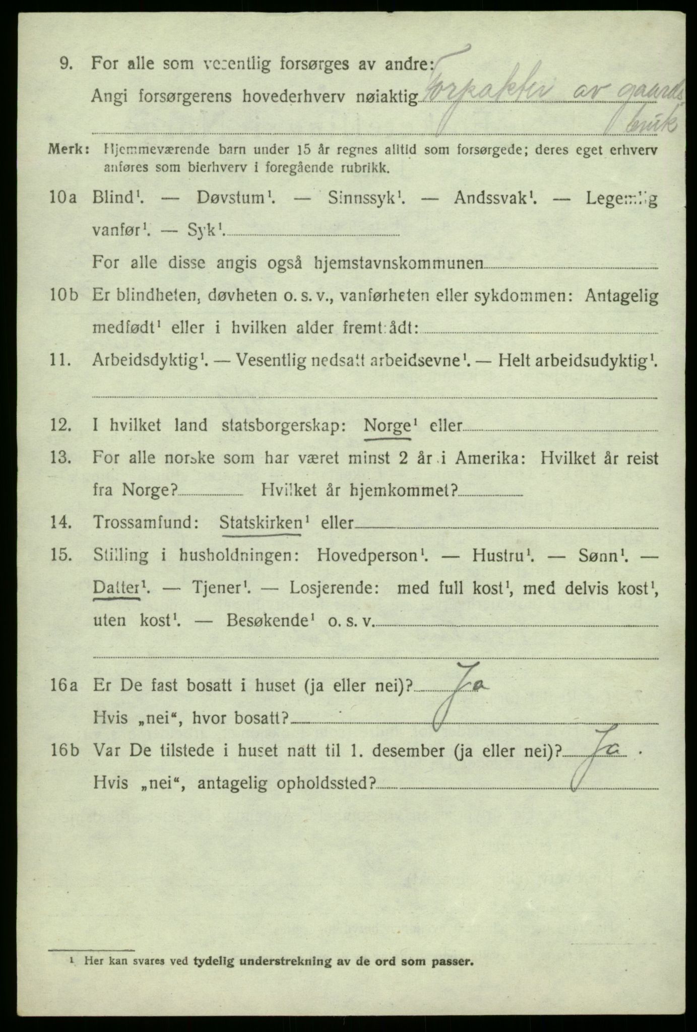 SAB, 1920 census for Granvin, 1920, p. 1165