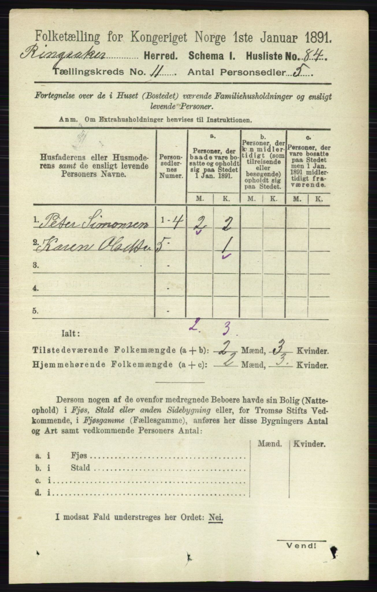 RA, 1891 census for 0412 Ringsaker, 1891, p. 6253