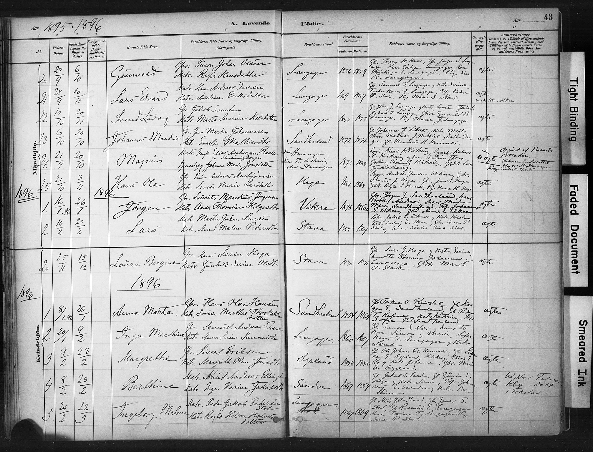 Skudenes sokneprestkontor, SAST/A -101849/H/Ha/Haa/L0010: Parish register (official) no. A 7, 1882-1912, p. 43