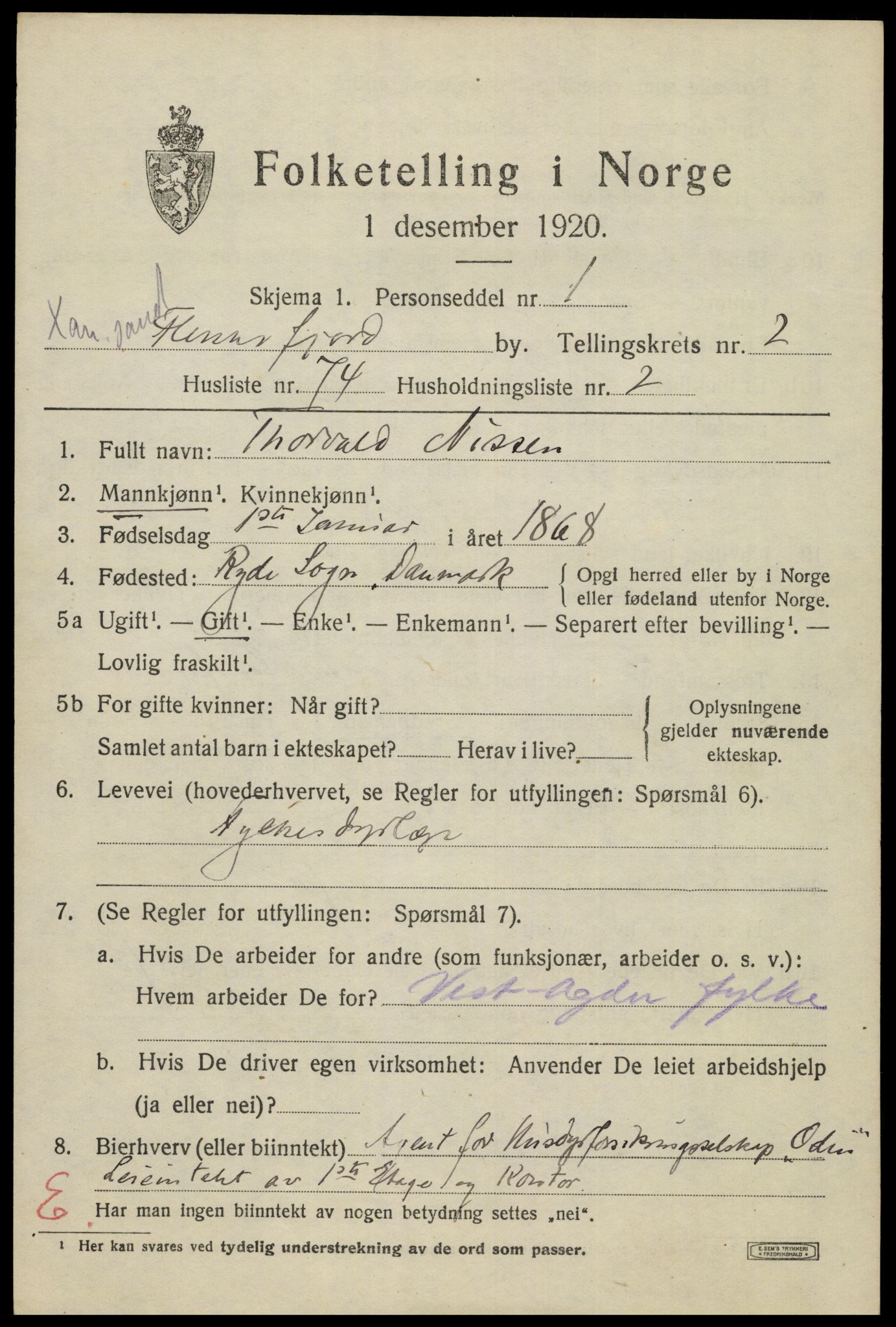 SAK, 1920 census for Flekkefjord, 1920, p. 3382