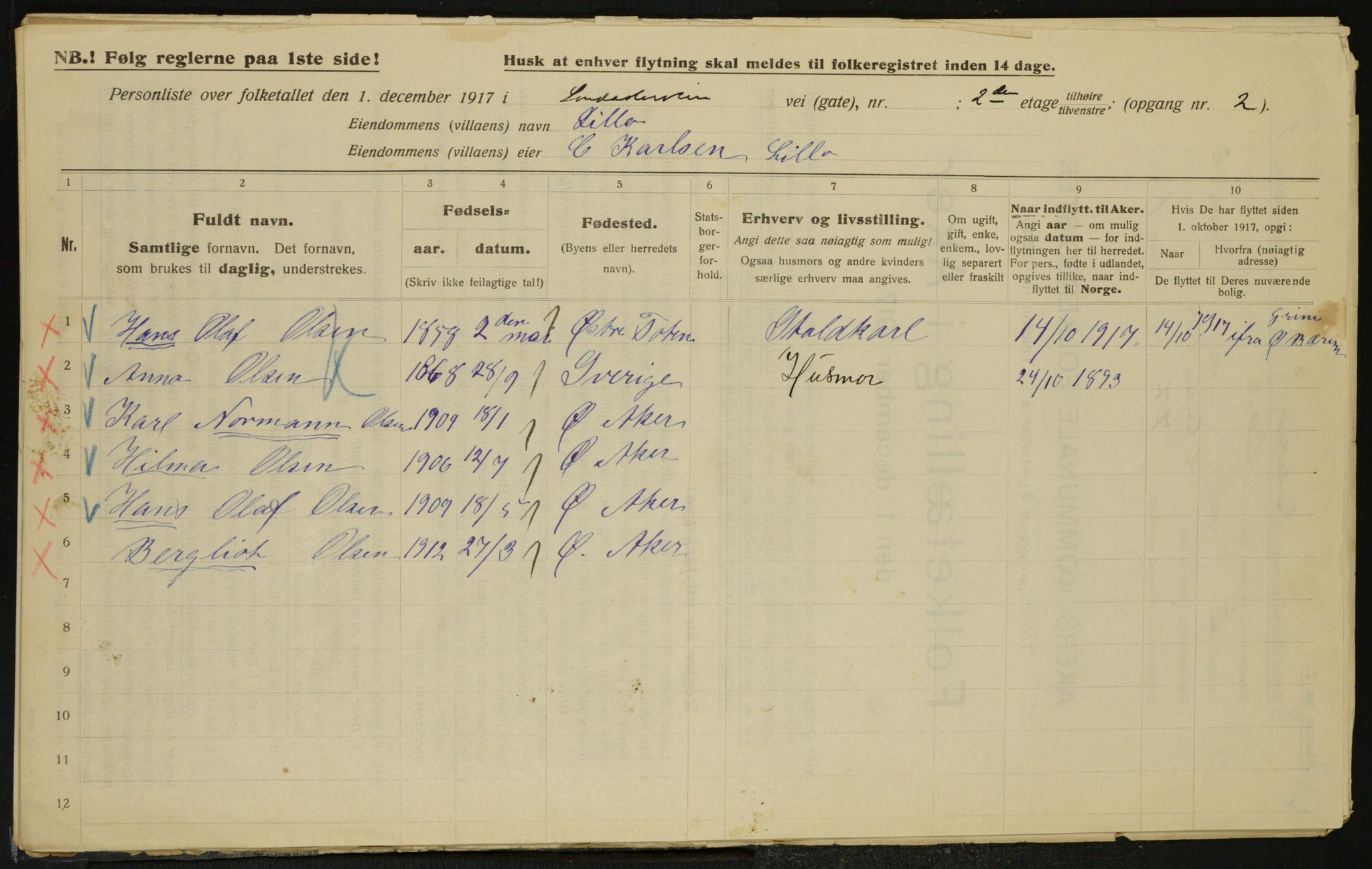 OBA, Municipal Census 1917 for Aker, 1917, p. 13450