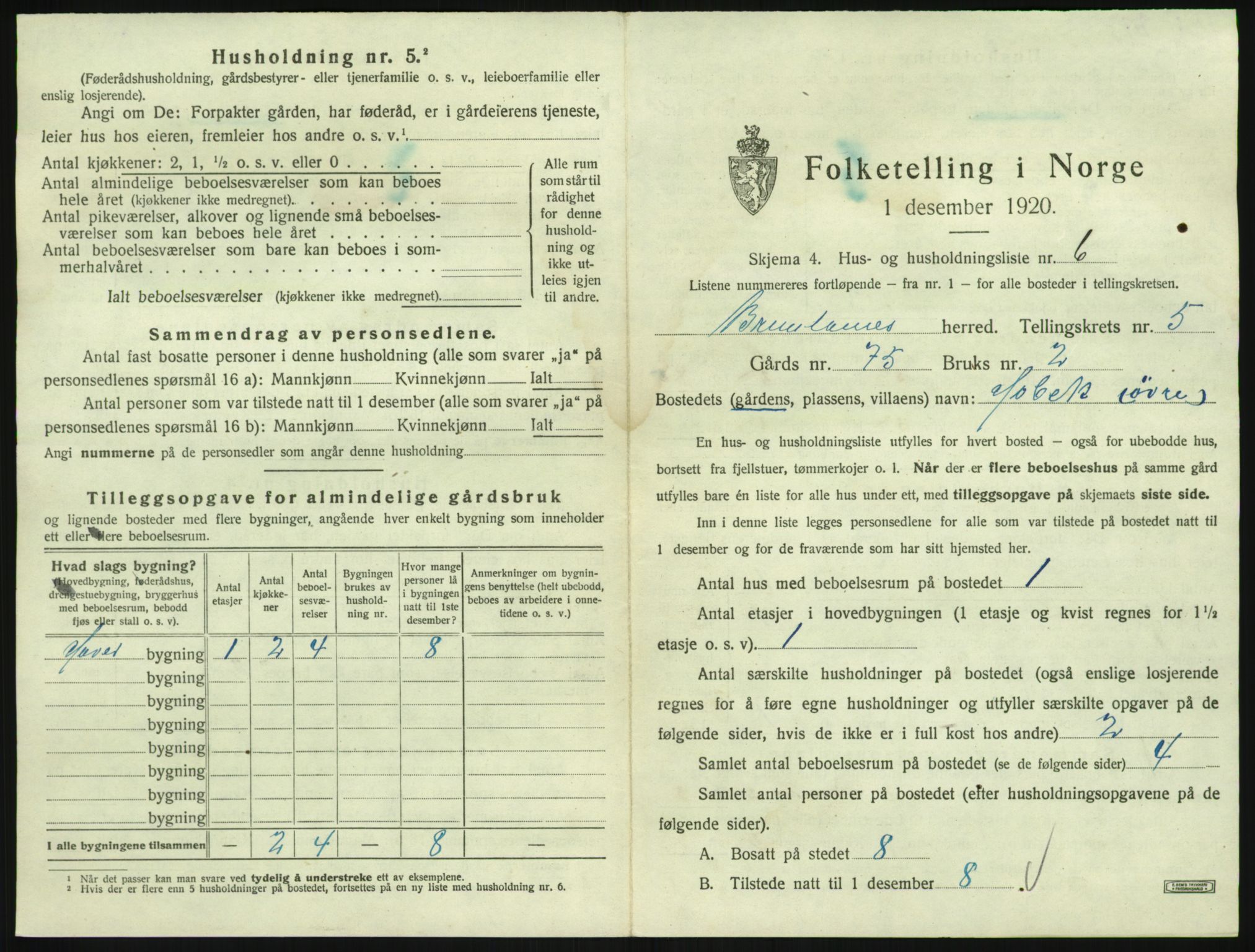 SAKO, 1920 census for Brunlanes, 1920, p. 831