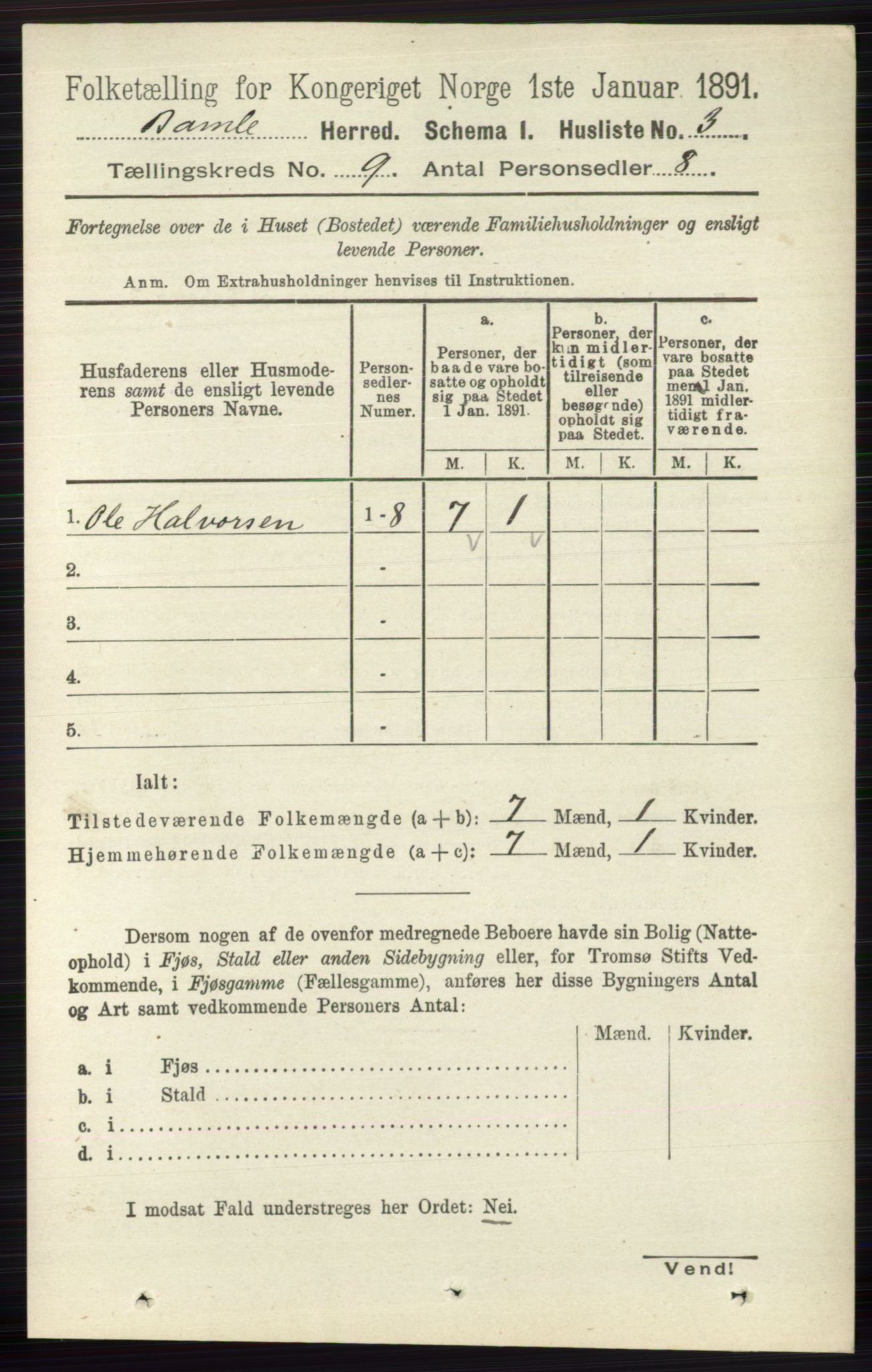 RA, 1891 census for 0814 Bamble, 1891, p. 4001