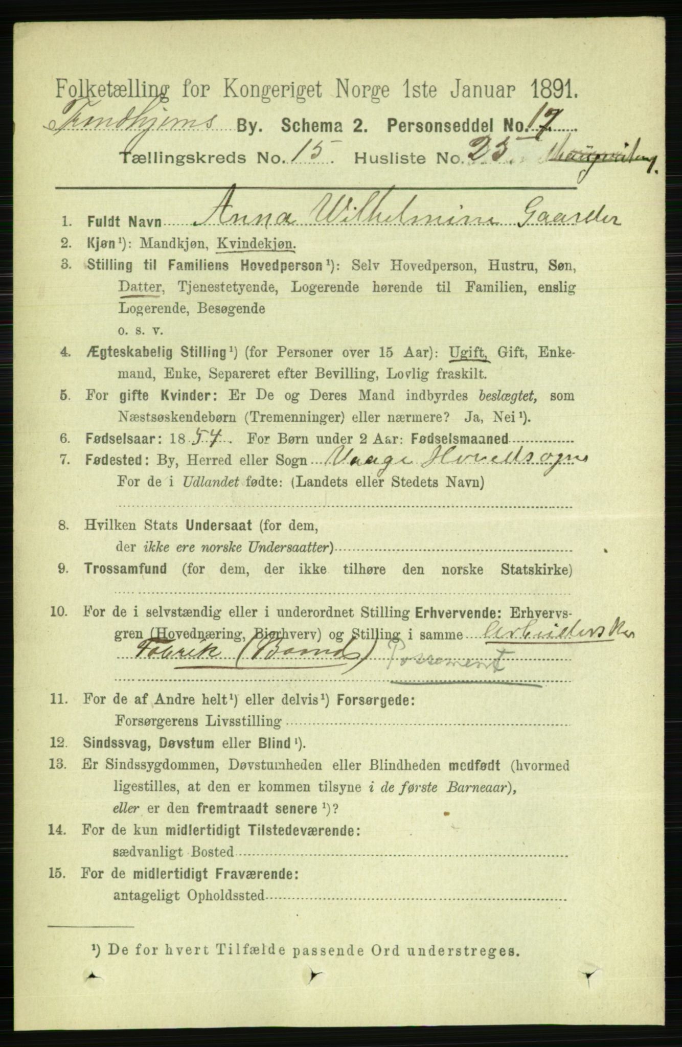 RA, 1891 census for 1601 Trondheim, 1891, p. 11884