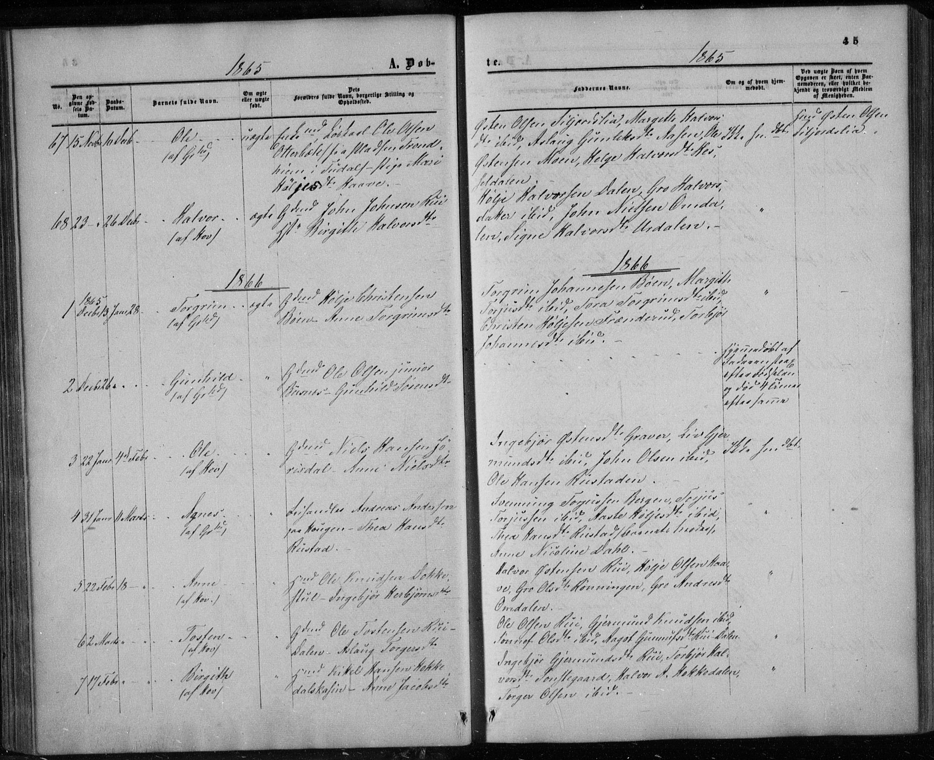 Gransherad kirkebøker, AV/SAKO-A-267/F/Fa/L0003: Parish register (official) no. I 3, 1859-1870, p. 45