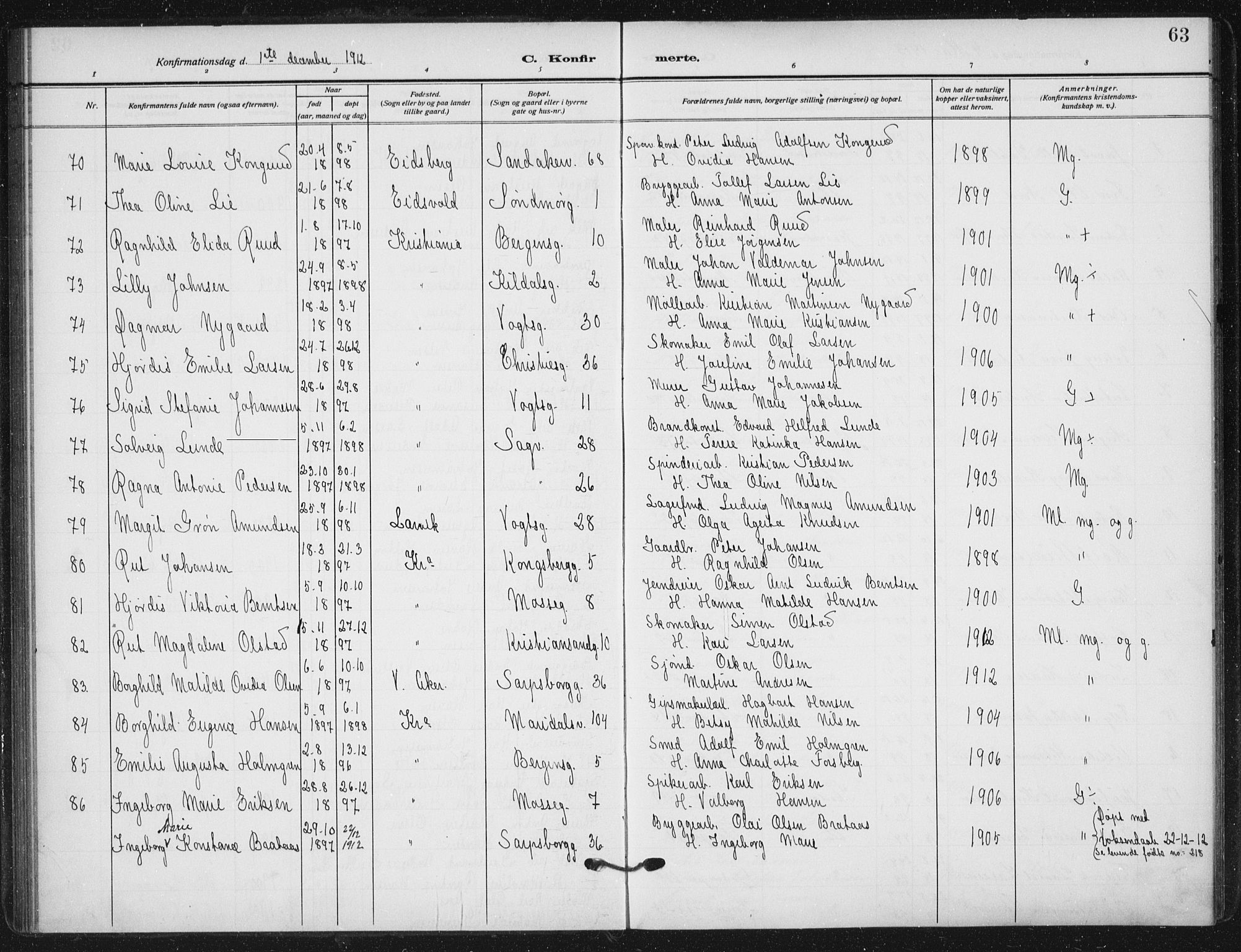 Sagene prestekontor Kirkebøker, AV/SAO-A-10796/F/L0008: Parish register (official) no. 8, 1910-1919, p. 63