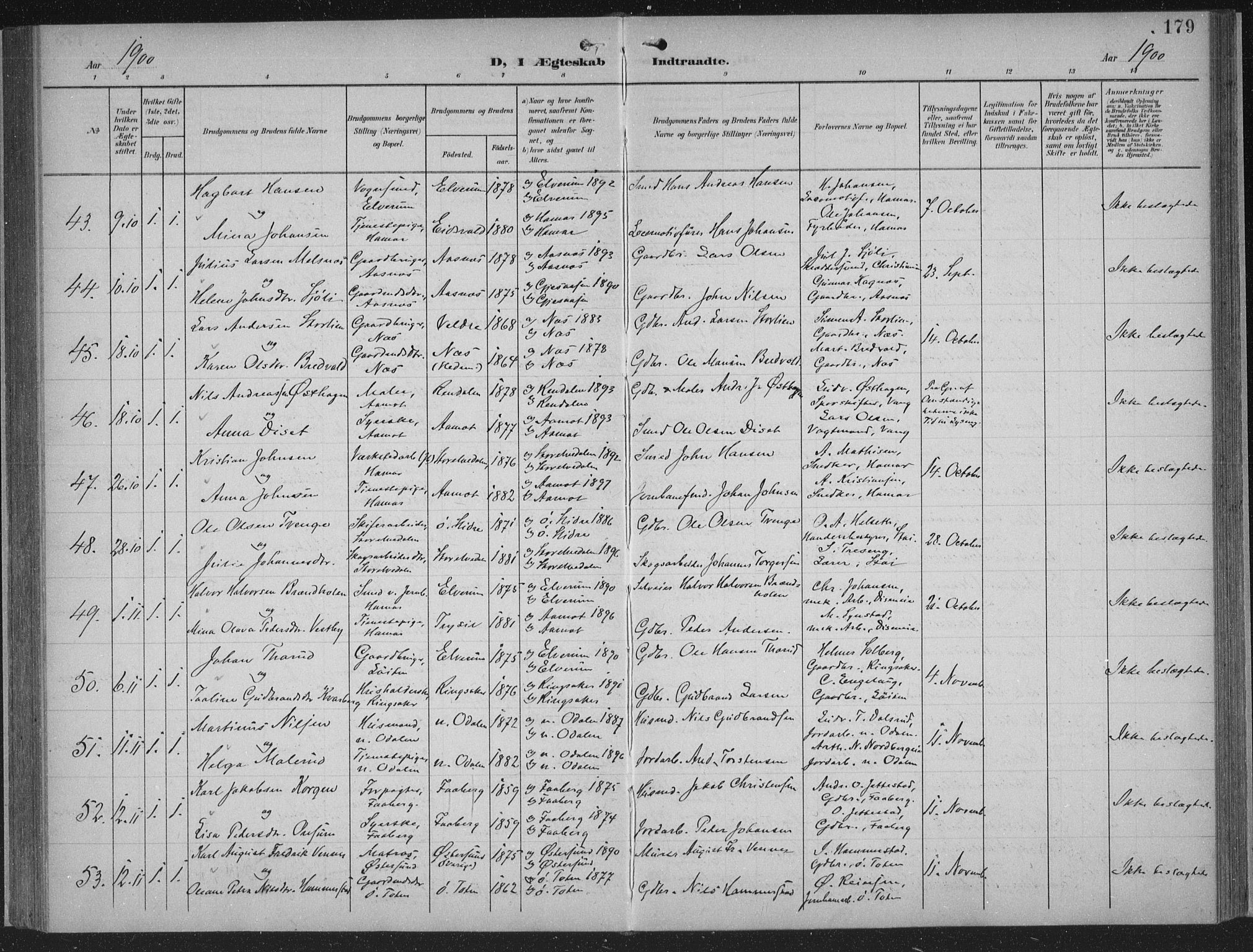 Hamar prestekontor, AV/SAH-DOMPH-002/H/Ha/Haa/L0001: Parish register (official) no. 1, 1900-1914, p. 179