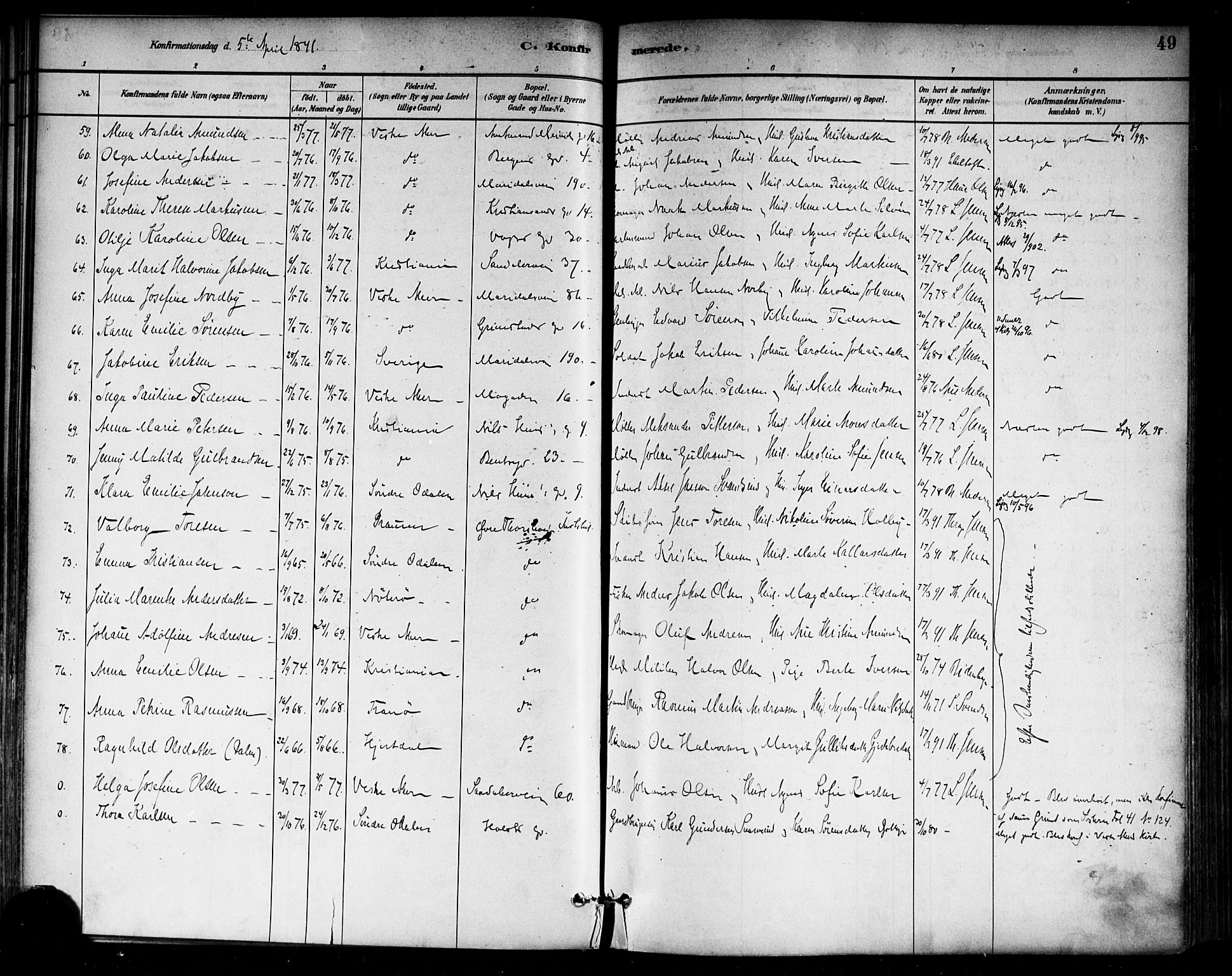 Sagene prestekontor Kirkebøker, AV/SAO-A-10796/F/L0002: Parish register (official) no. 2, 1880-1897, p. 49