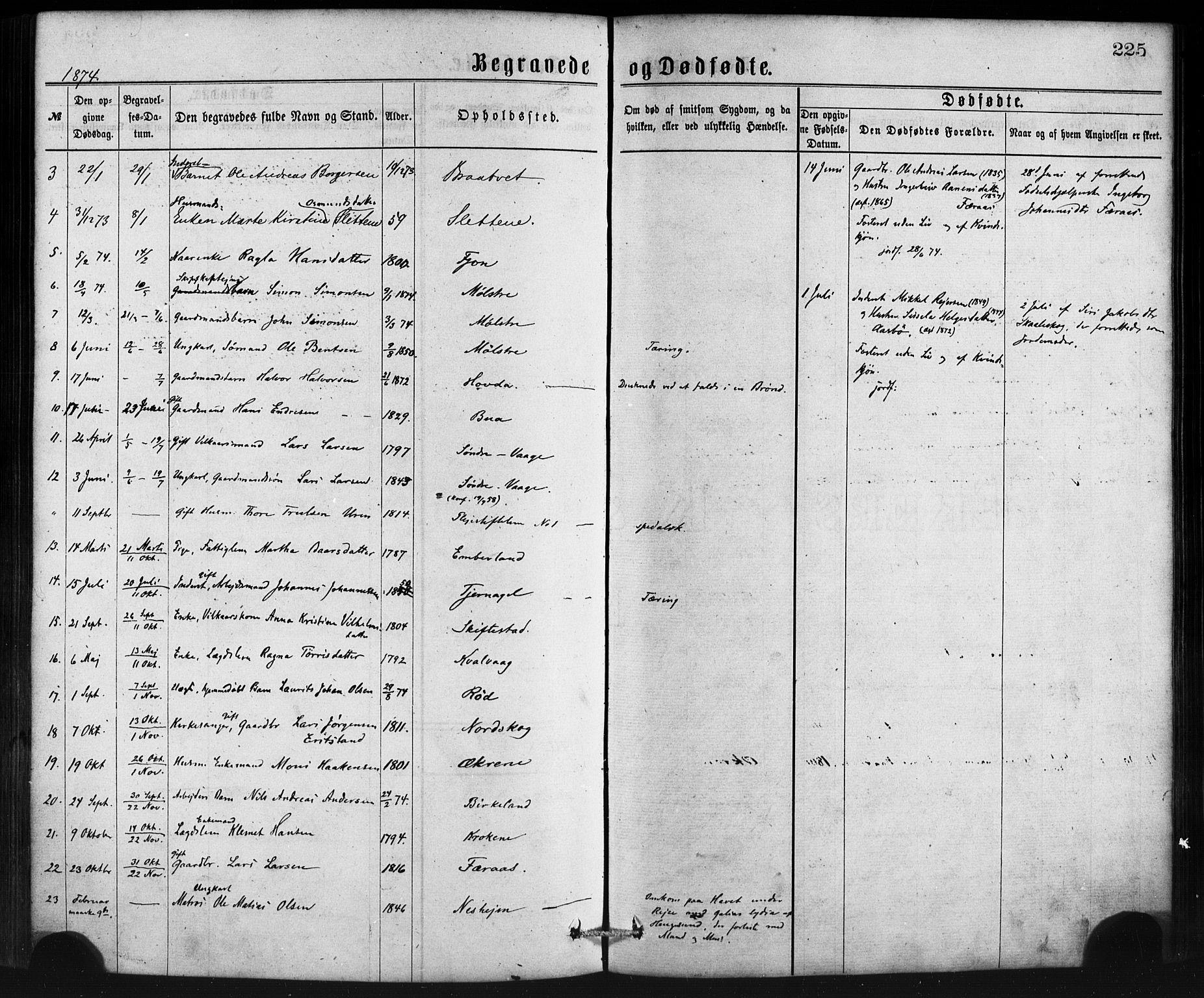 Sveio Sokneprestembete, SAB/A-78501/H/Haa: Parish register (official) no. B 1, 1870-1883, p. 225