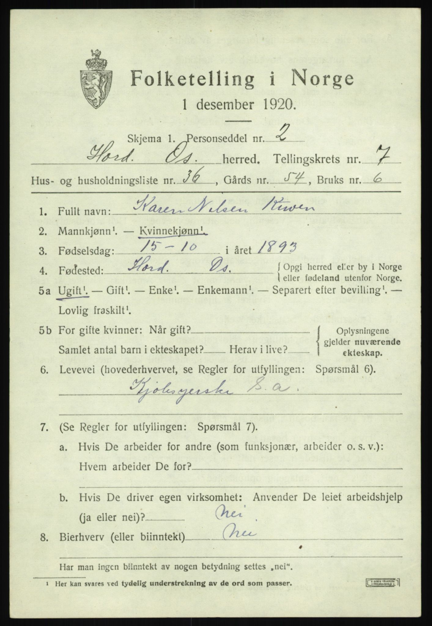 SAB, 1920 census for Os, 1920, p. 6204