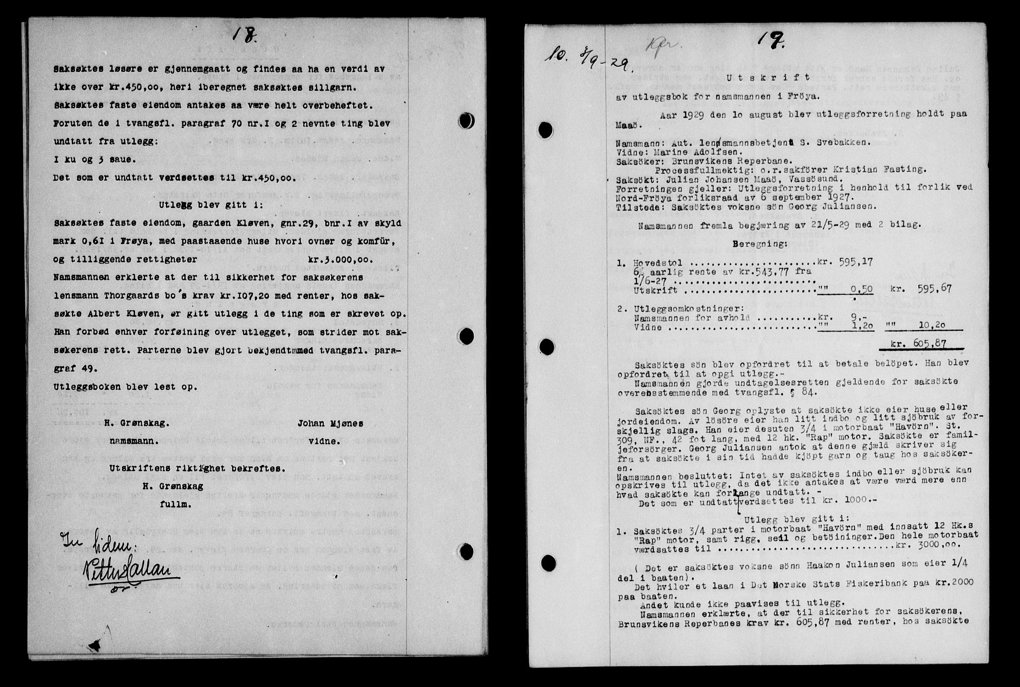 Hitra sorenskriveri, AV/SAT-A-0018/2/2C/2Ca/L0013: Mortgage book no. 13, 1929-1929, p. 18-19
