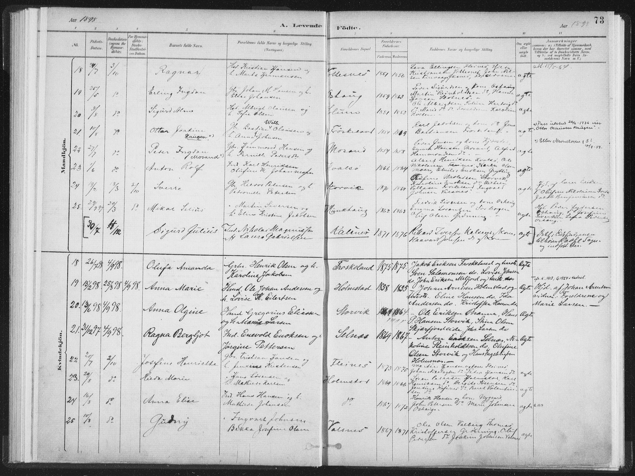 Ministerialprotokoller, klokkerbøker og fødselsregistre - Nordland, SAT/A-1459/890/L1286: Parish register (official) no. 890A01, 1882-1902, p. 73