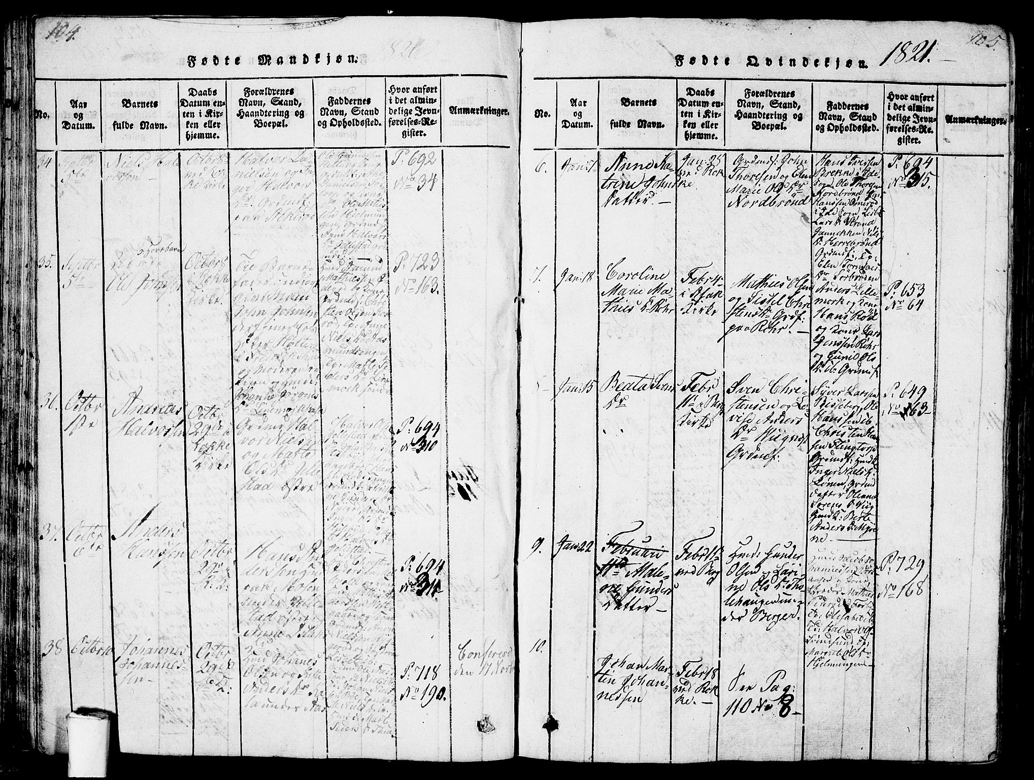 Berg prestekontor Kirkebøker, SAO/A-10902/G/Ga/L0001: Parish register (copy) no. I 1, 1815-1832, p. 104-105