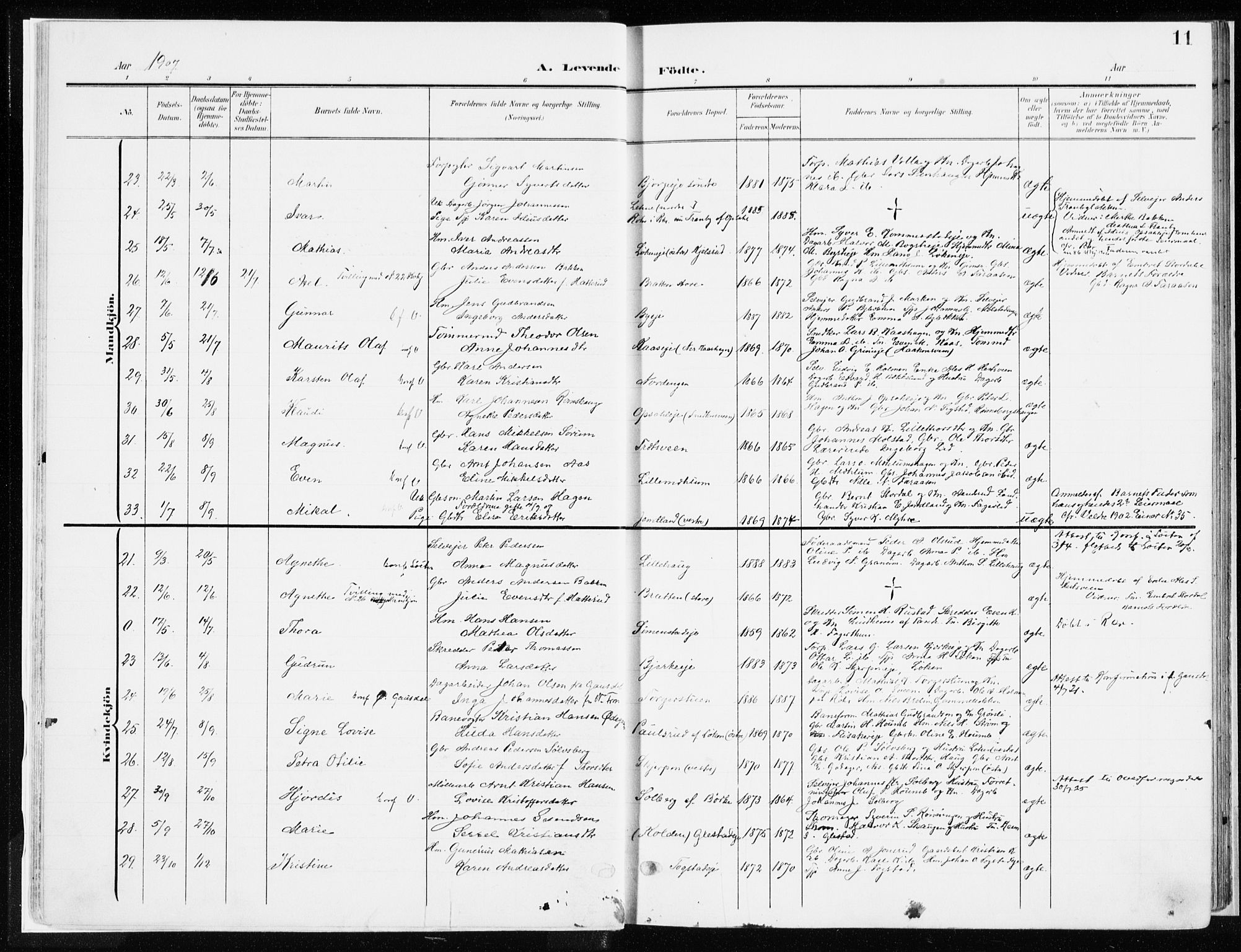 Ringsaker prestekontor, AV/SAH-PREST-014/K/Ka/L0019: Parish register (official) no. 19, 1905-1920, p. 11