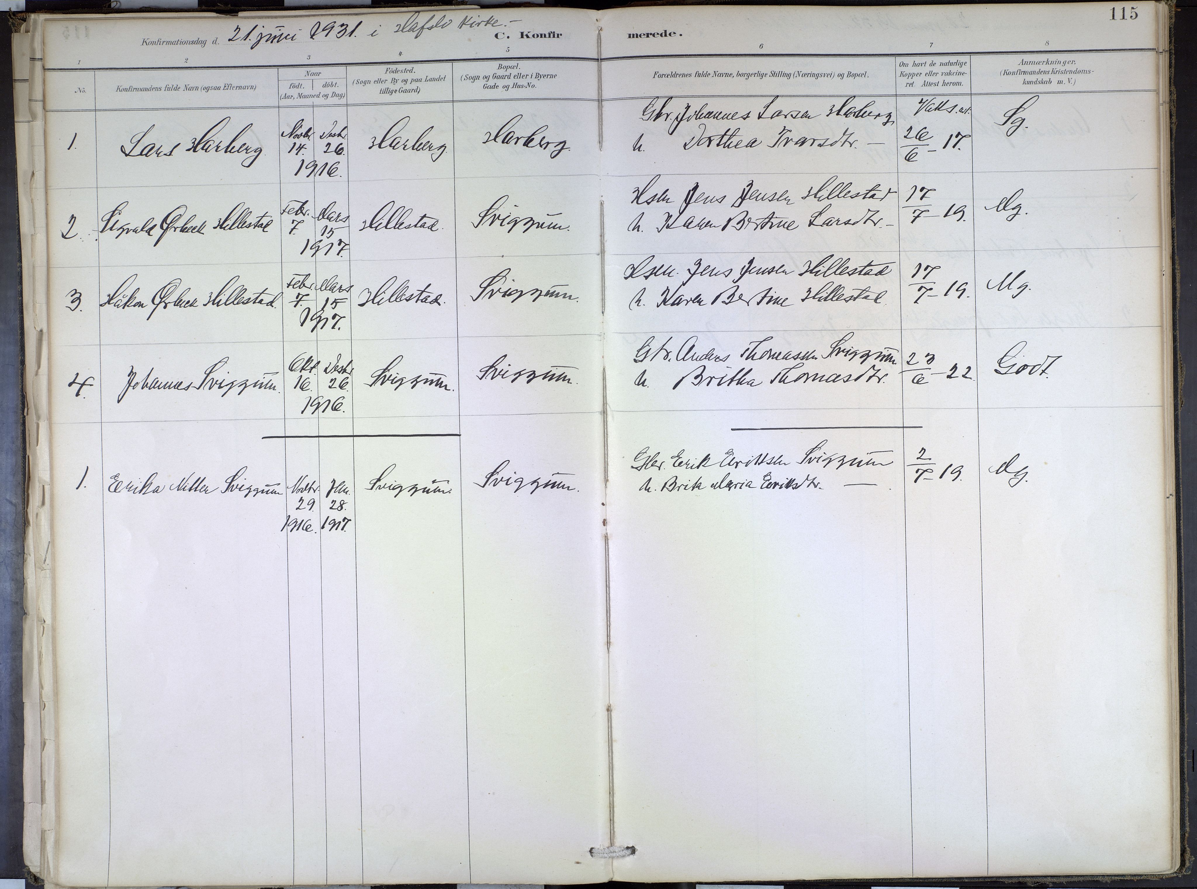 Hafslo sokneprestembete, SAB/A-80301/H/Haa/Haae/L0001: Parish register (official) no. E 1, 1886-1934, p. 115