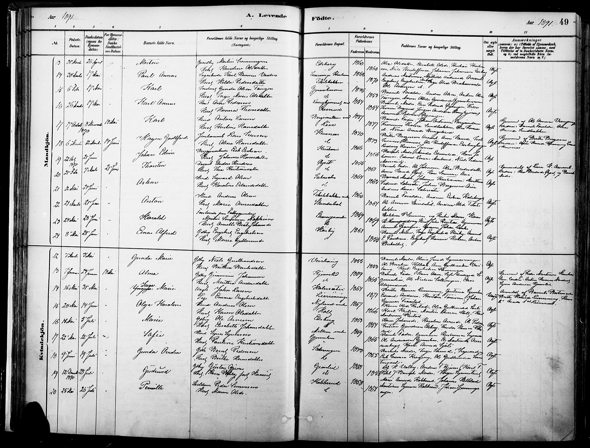 Vinger prestekontor, AV/SAH-PREST-024/H/Ha/Haa/L0014: Parish register (official) no. 14, 1881-1900, p. 49