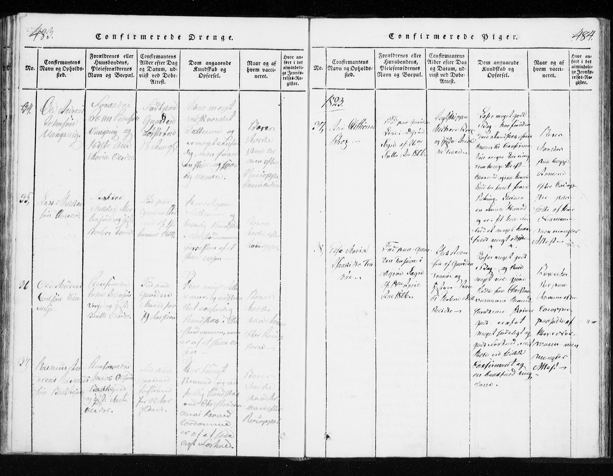 Tranøy sokneprestkontor, SATØ/S-1313/I/Ia/Iaa/L0004kirke: Parish register (official) no. 4, 1820-1829, p. 483-484