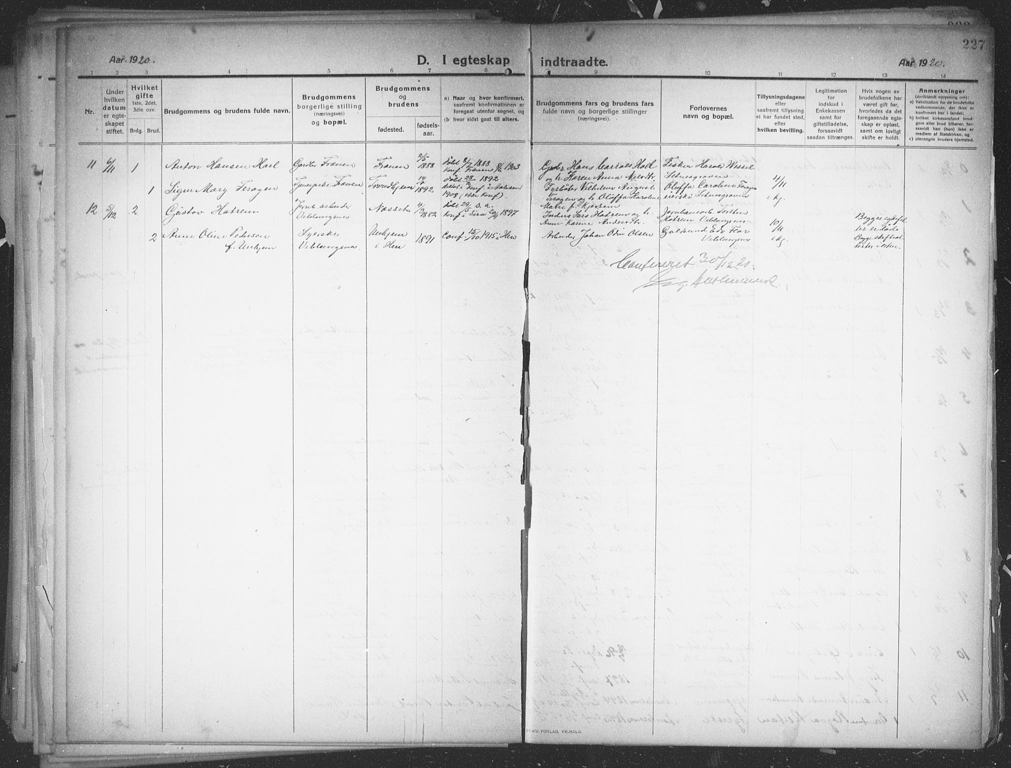 Ministerialprotokoller, klokkerbøker og fødselsregistre - Møre og Romsdal, AV/SAT-A-1454/544/L0581: Parish register (copy) no. 544C03, 1910-1937, p. 227